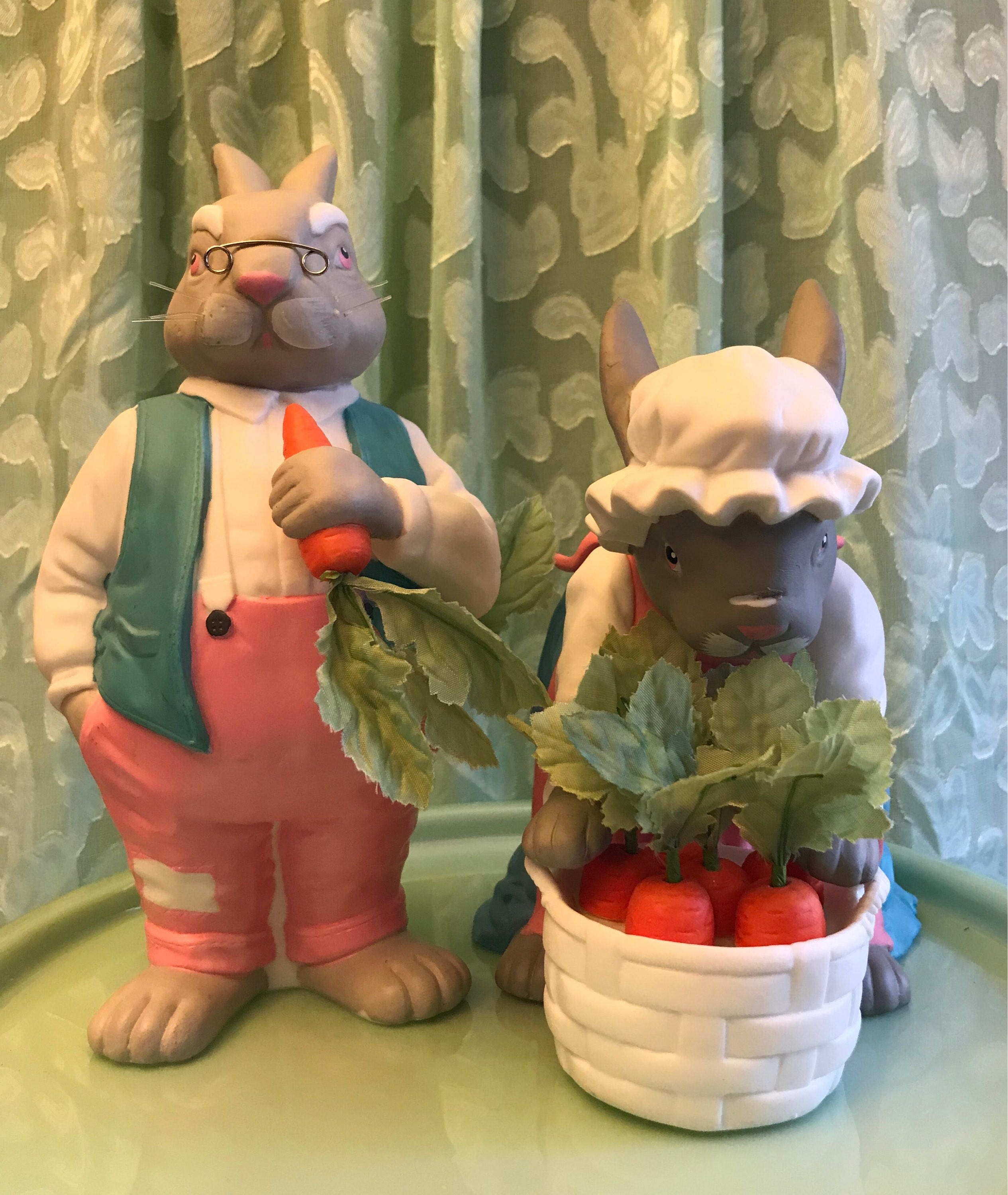 Bunny Figurines, Grandpa and Grandma Bunny, Pa and Ma Bunny couple