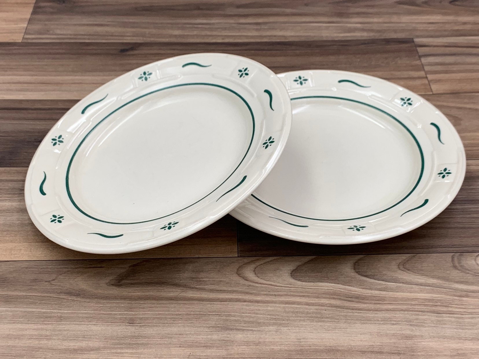 Vintage Longaberger Pottery Plates Woven traditions Heritage Green Set