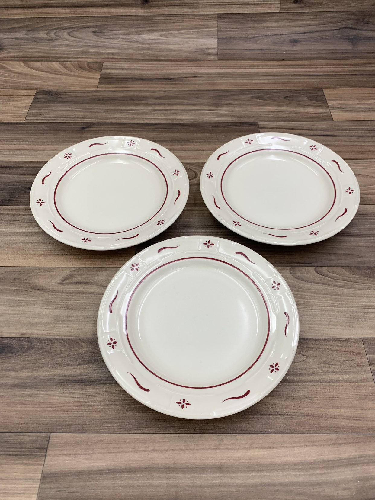 Vintage Longaberger Pottery Plates Woven traditions Red Set of 3 Bread