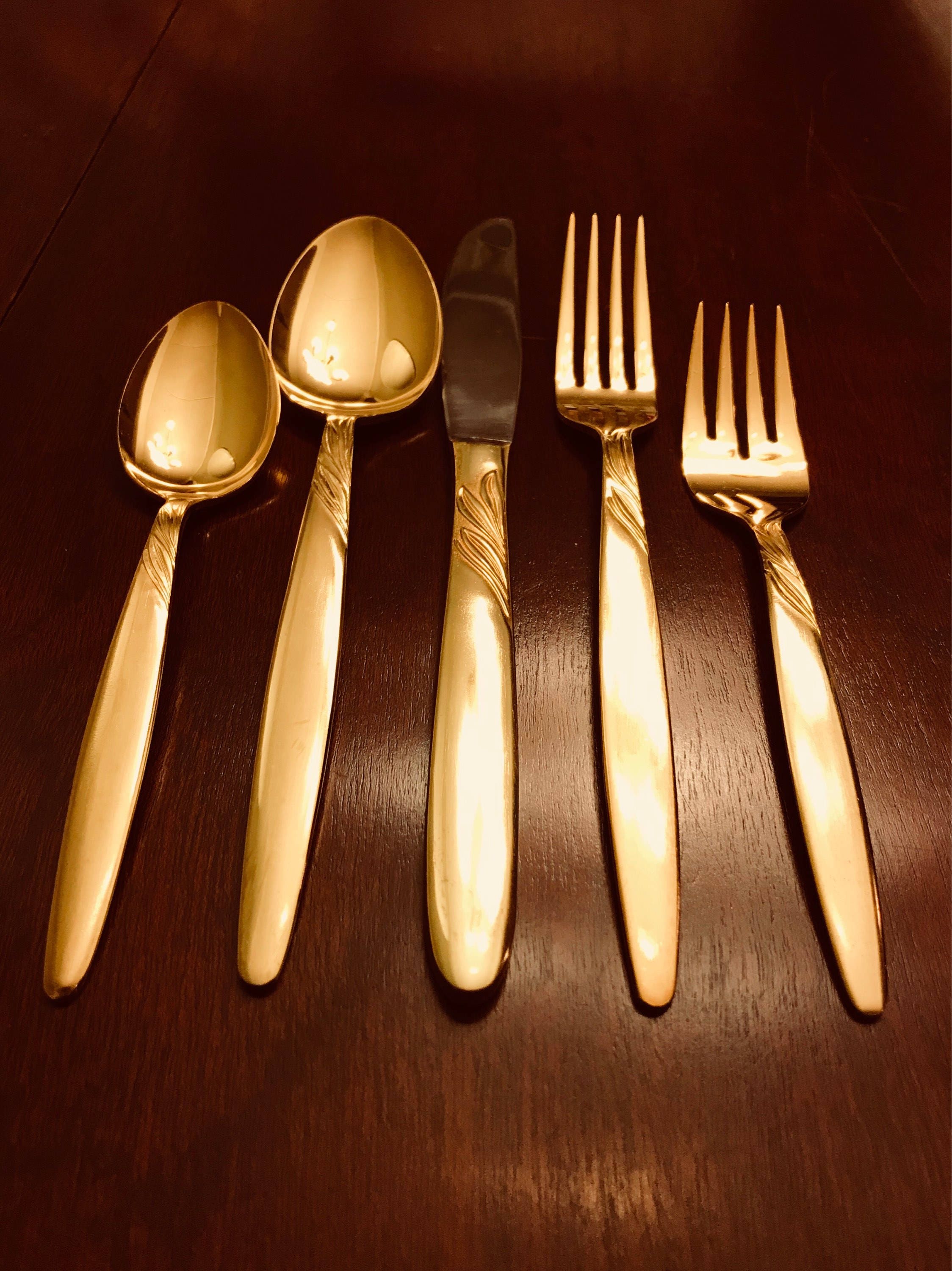 Vintage Gold Flatware, complete 48 piece service for 8, hostess serving