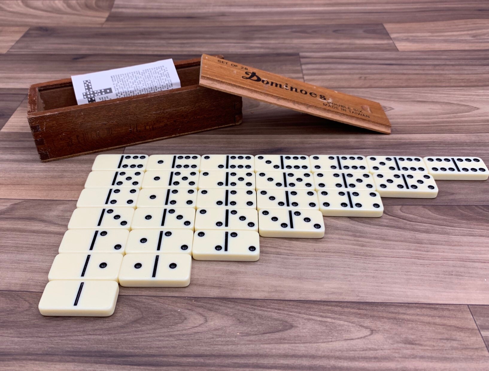 Vintage Dominoes in Wooden box, Double Six Dominoes Family Game night