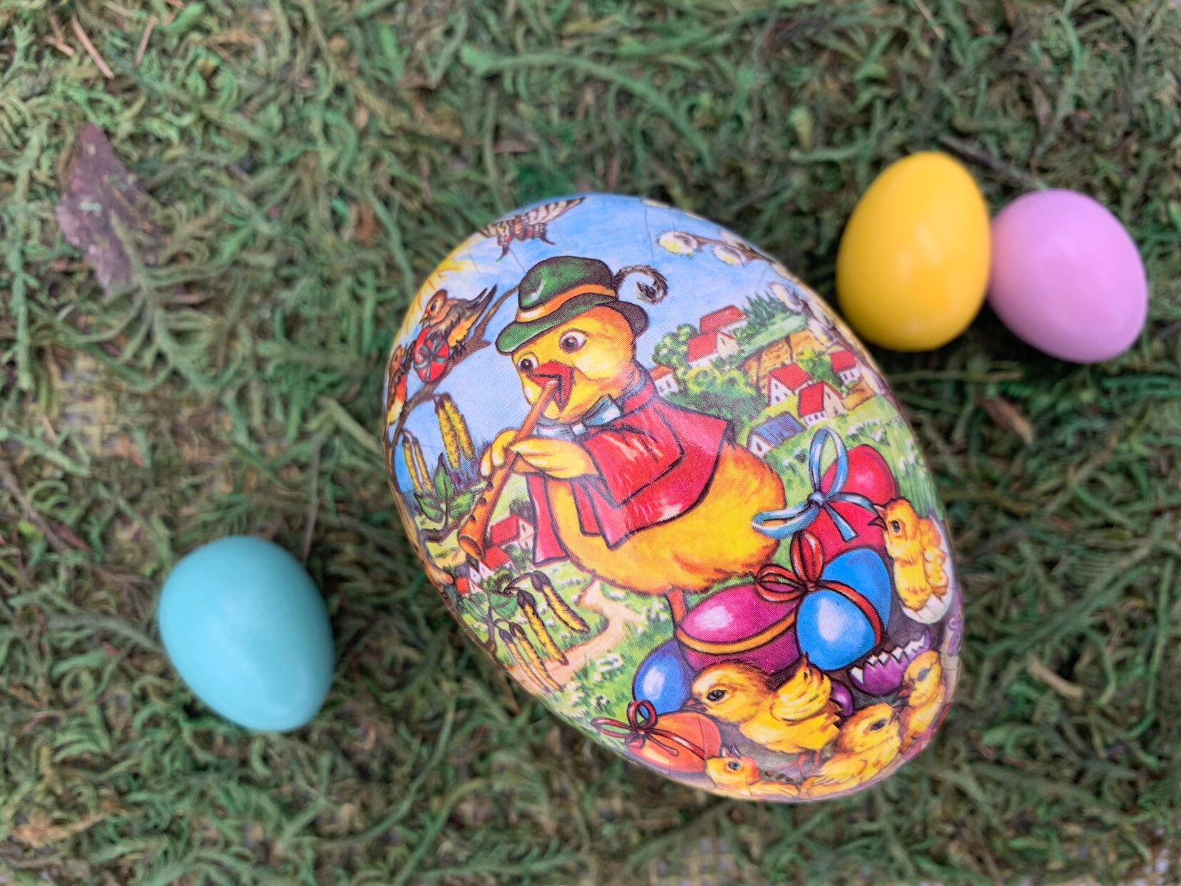 Vintage Paper Mache Easter Egg box, Double sided Easter Candy container