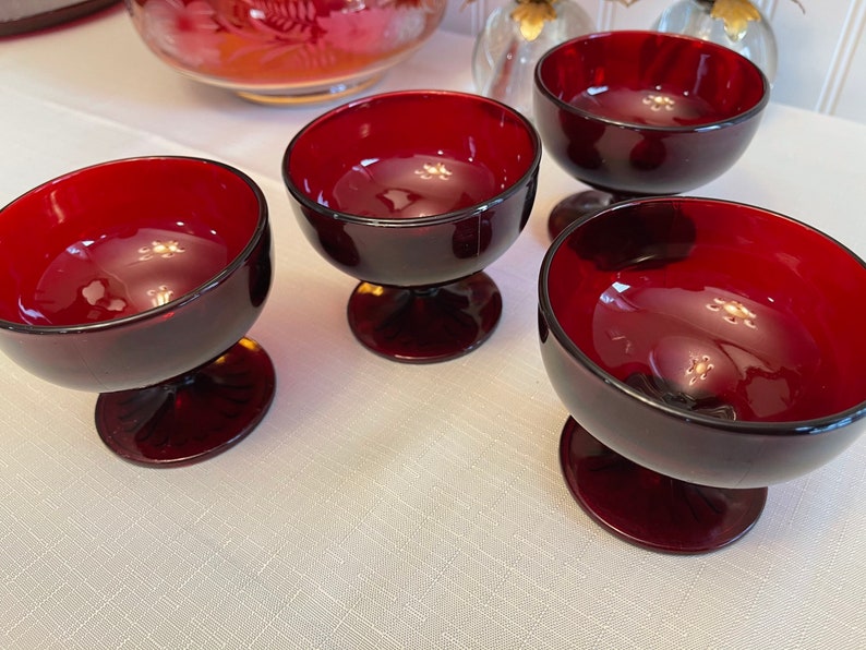 Sherbet cups Monarch Royal Ruby Glass Parfait, Anchor Hocking Dishes, 4 Piece set image 7