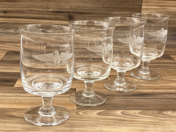 Etched Eagle water goblets, Skruf Swedish Crystal, Set of 6, Scandinavia Stemware