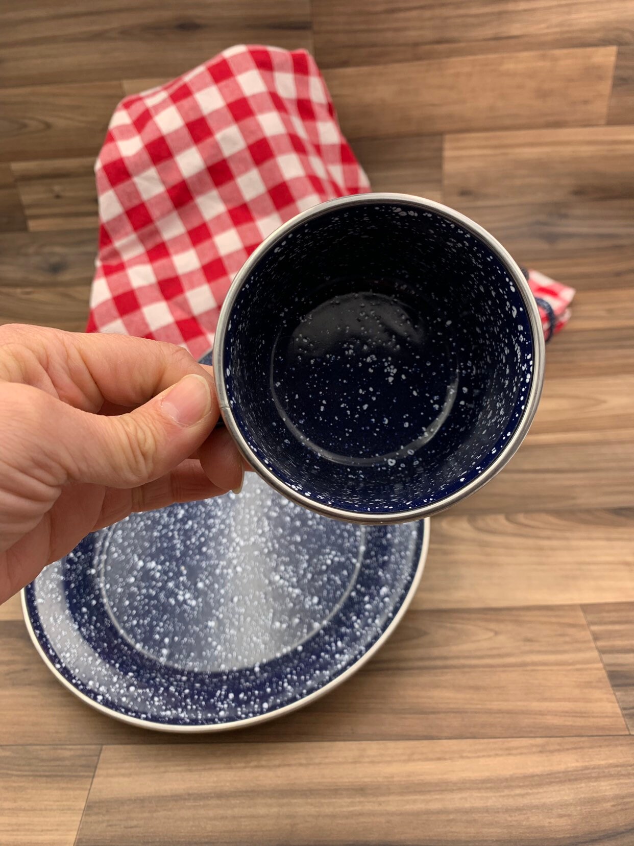 Vintage Graniteware Plates and Cups Enamel ware Dish sets for 2, Rustic