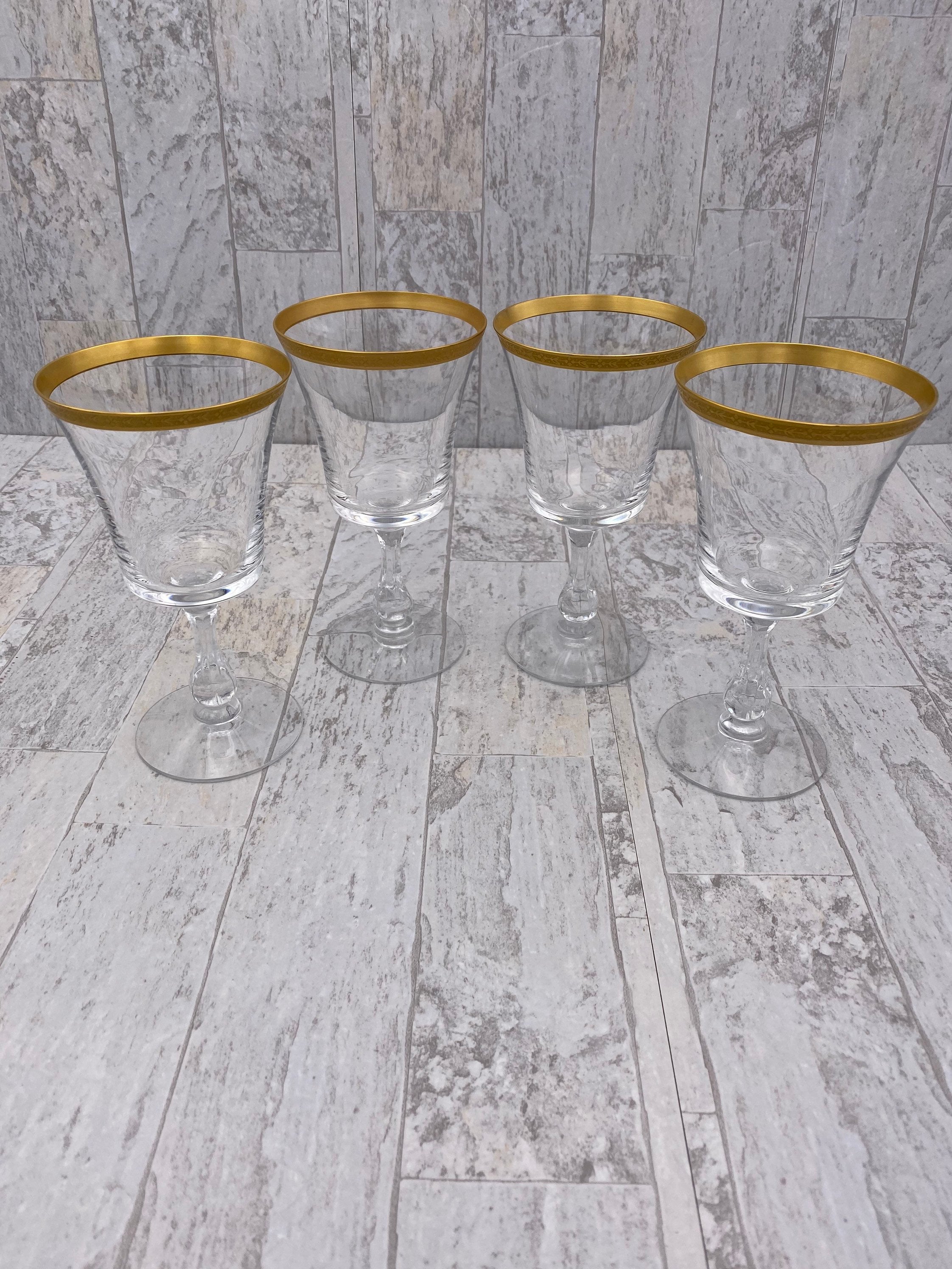 Gold Rim Crystal Goblets, Crystal Water Goblets, Gold encrusted Vintage ...