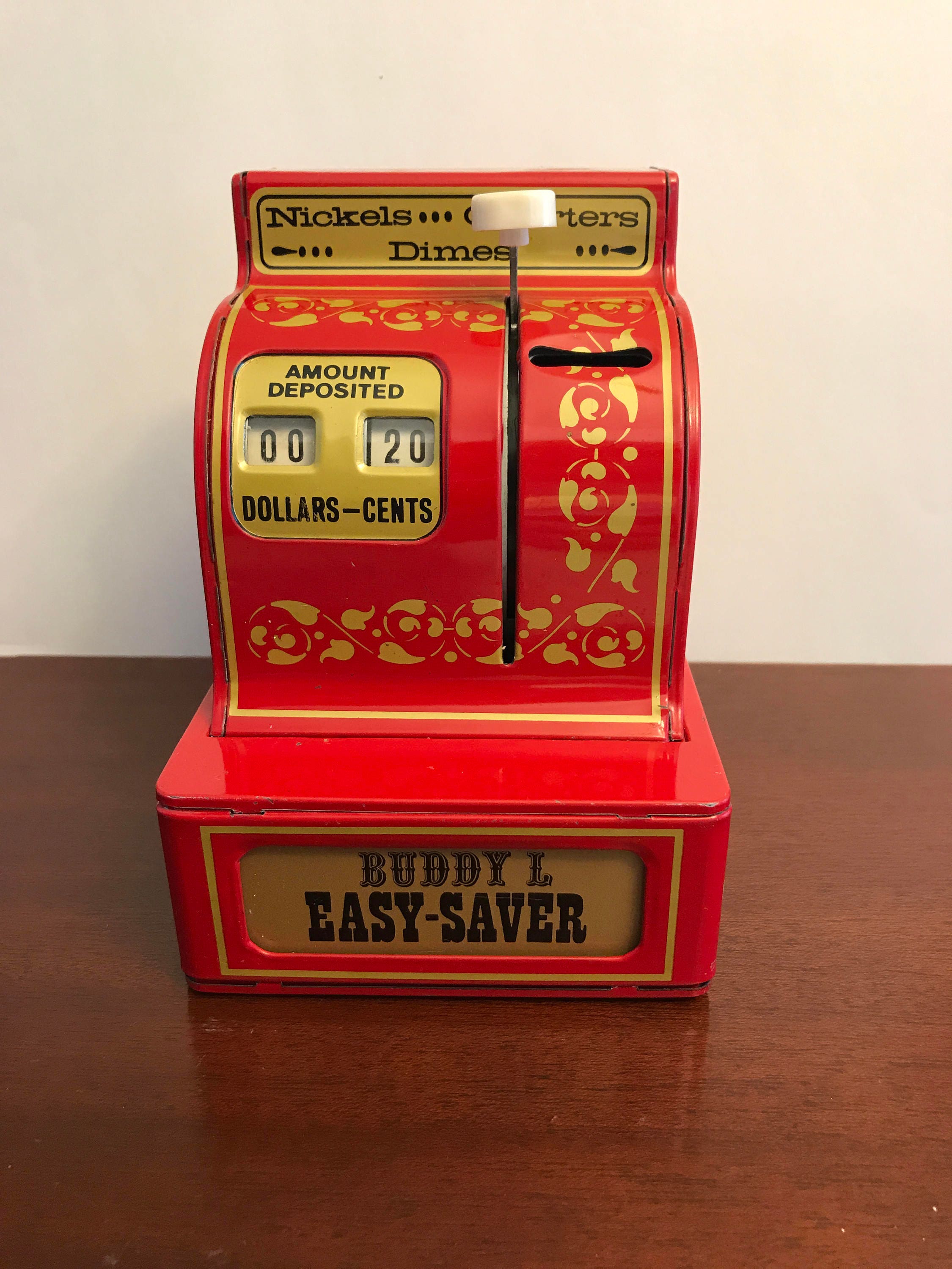Vintage Coin bank, Buddy L Cash register bank, Collectible bank, red