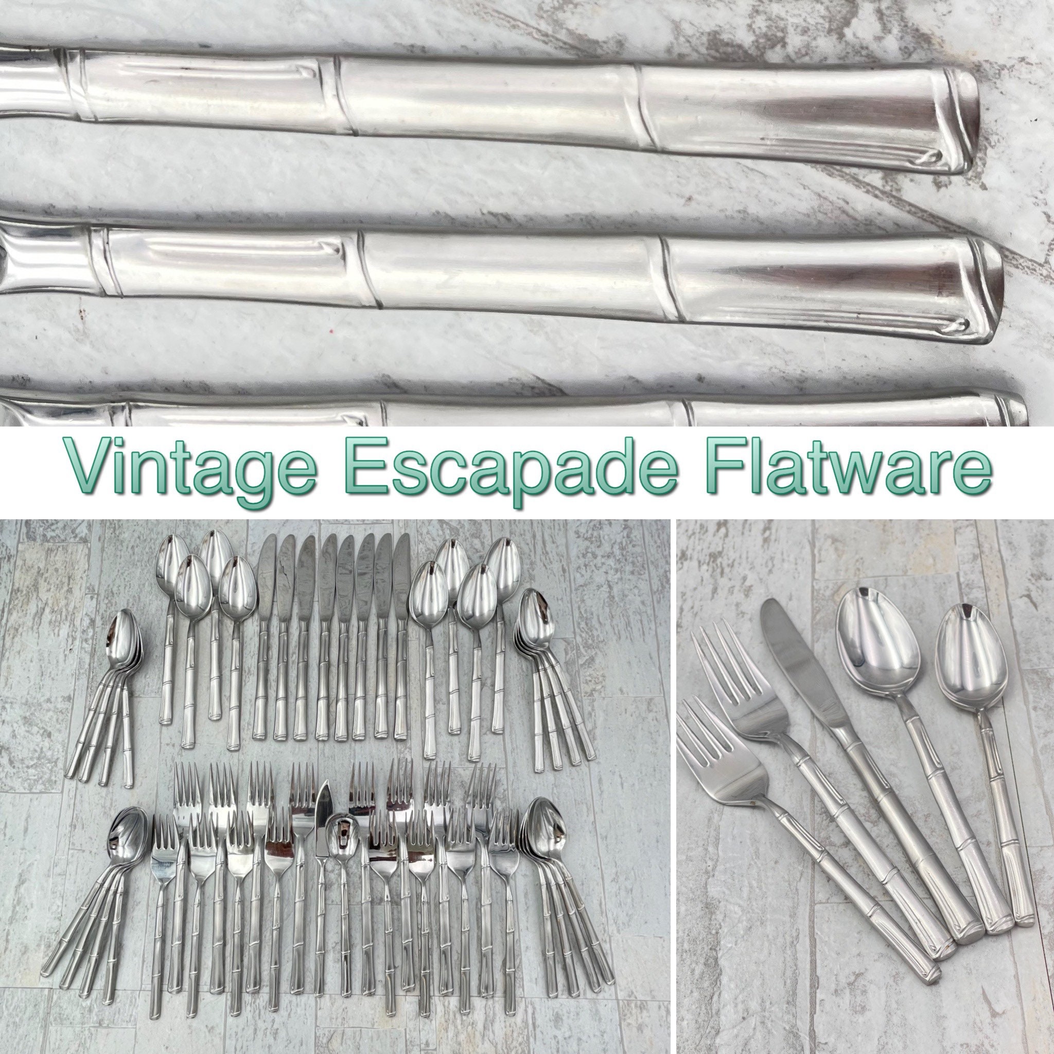 Vintage Stainless Flatware set, Bamboo Pattern, National Stainless