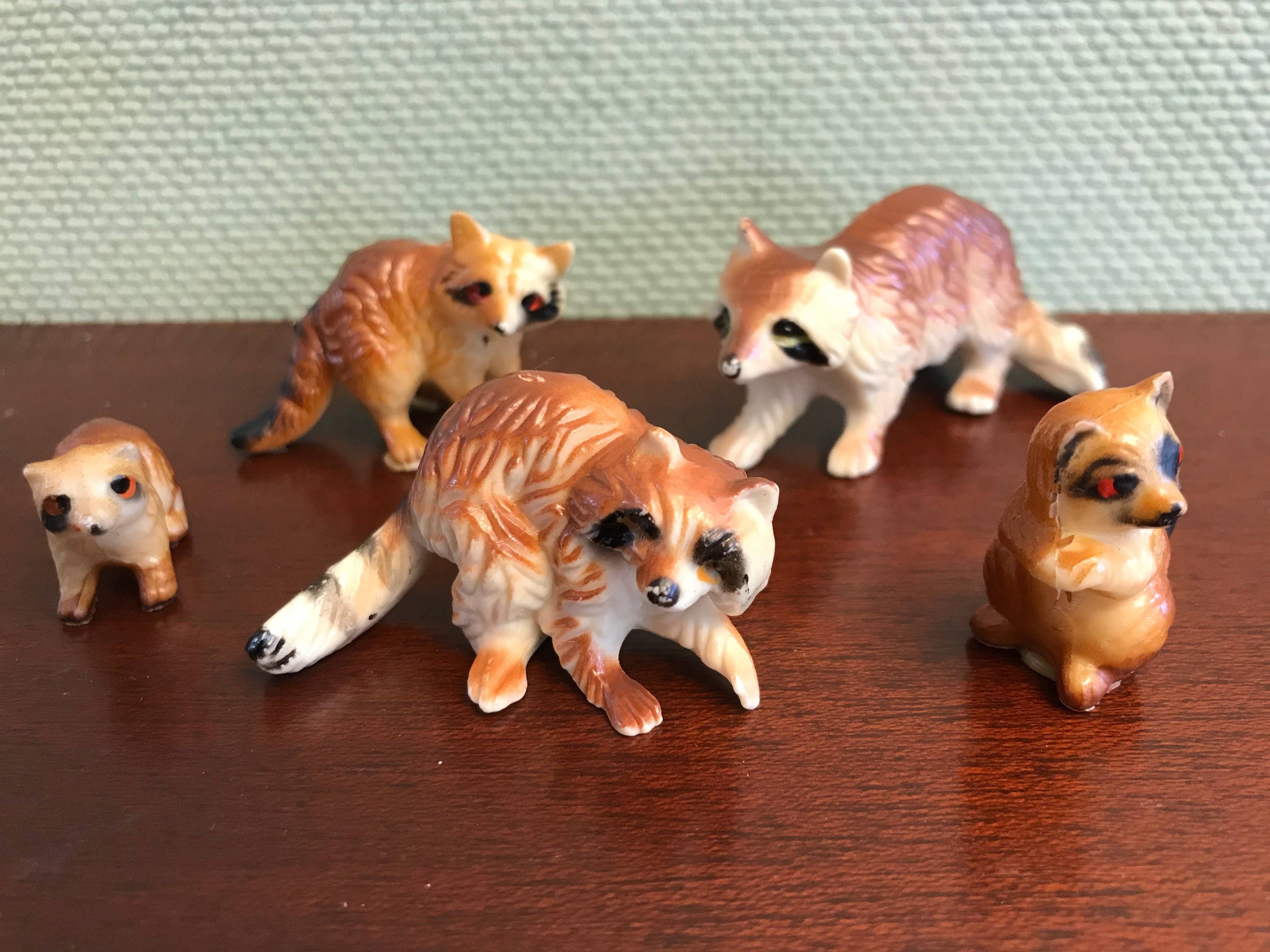 Mini Racoon Figures Vintage Racoon figurines, Celluloid Racoon Figurines, Woodland ...