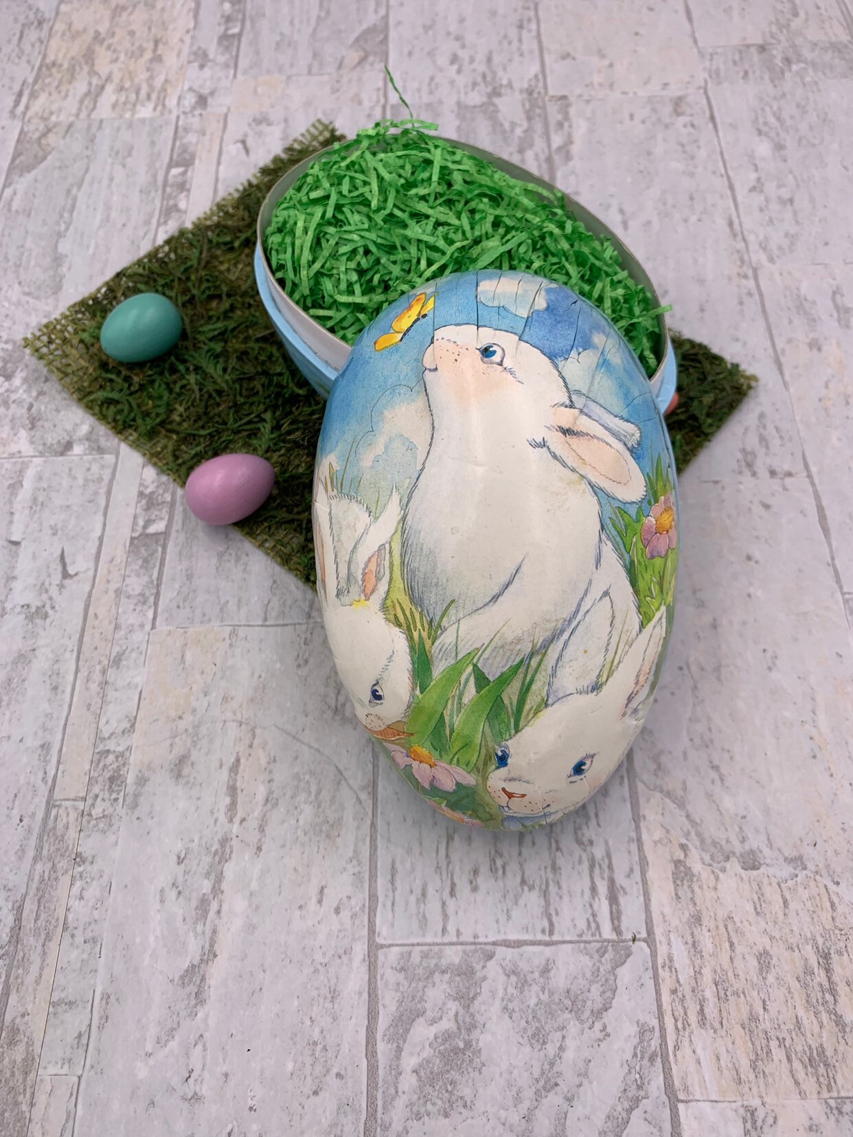 Large Paper Mache Easter Egg candy box, Vintage Sees Candy container