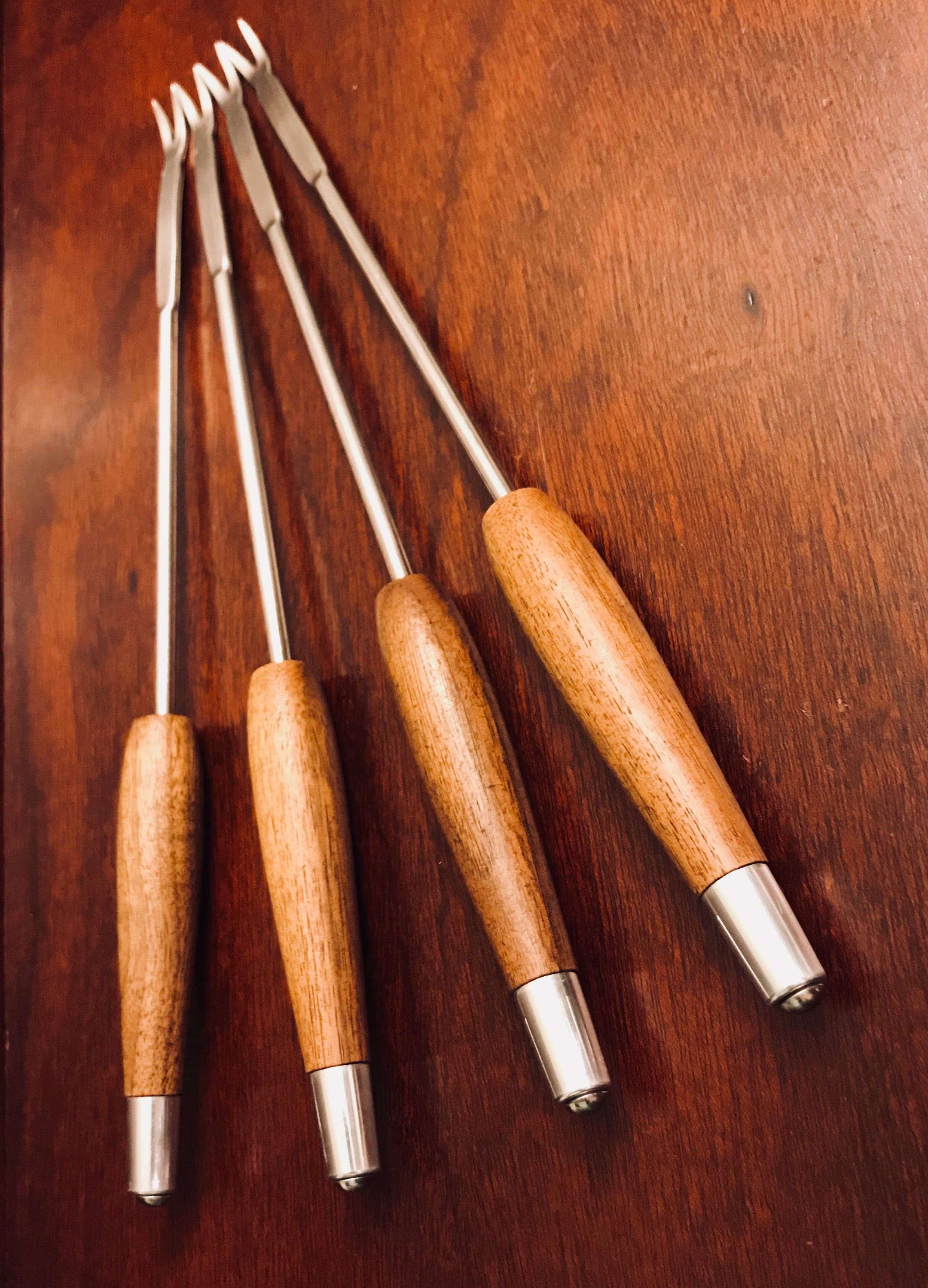 Danish Modern Fondue Forks with 2 prongs, Set of 4 fondue Party forks
