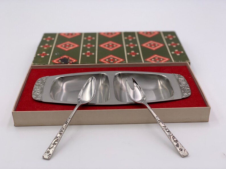 Vintage Condiment Serving Tray gift set Navaho by International Silver Foodie Gift