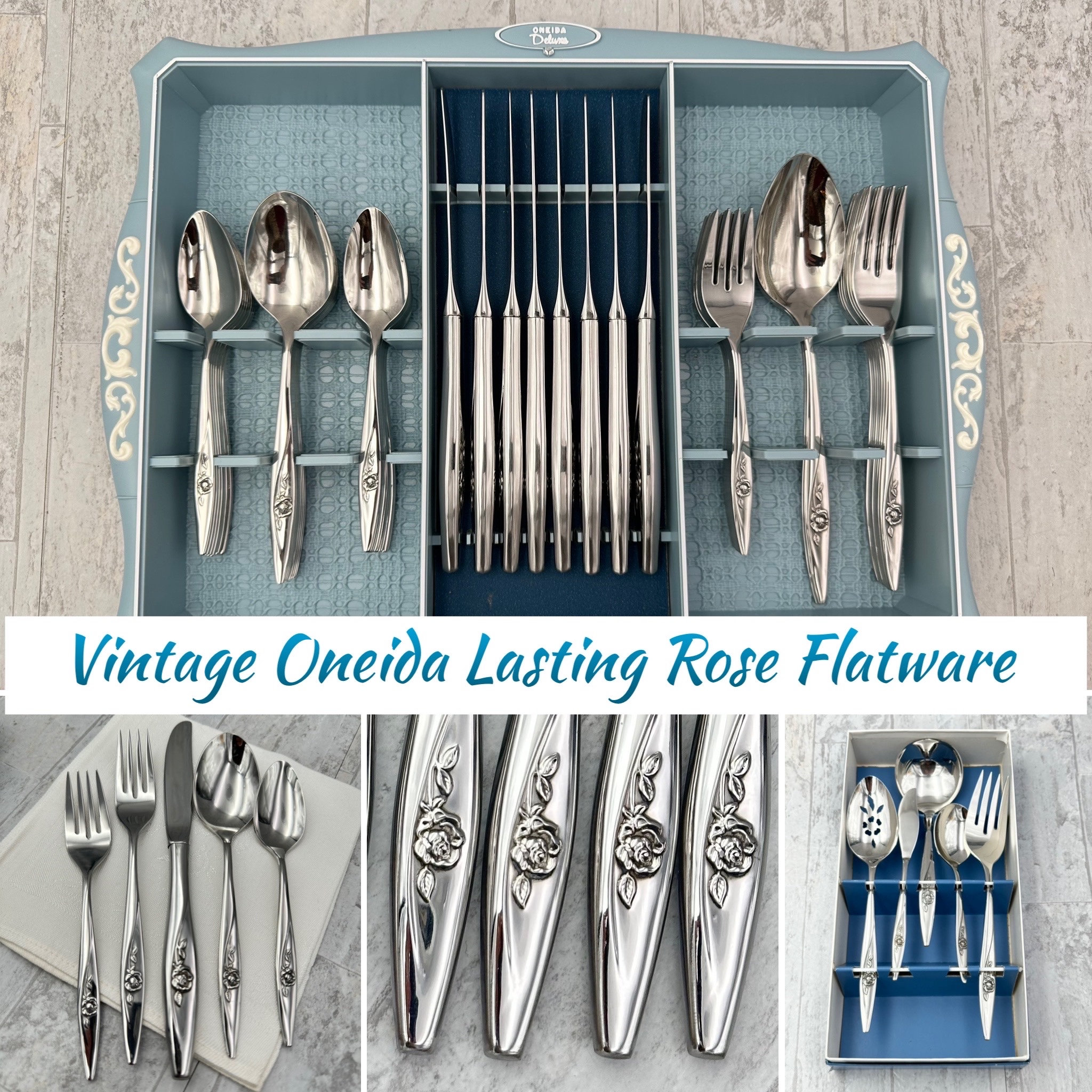 Oneida Lasting Rose Deluxe Stainless Flatware Set, Service for 8 in Storage  Tray, Vintage Silverware Set, Mint Condition, Wedding Gift 