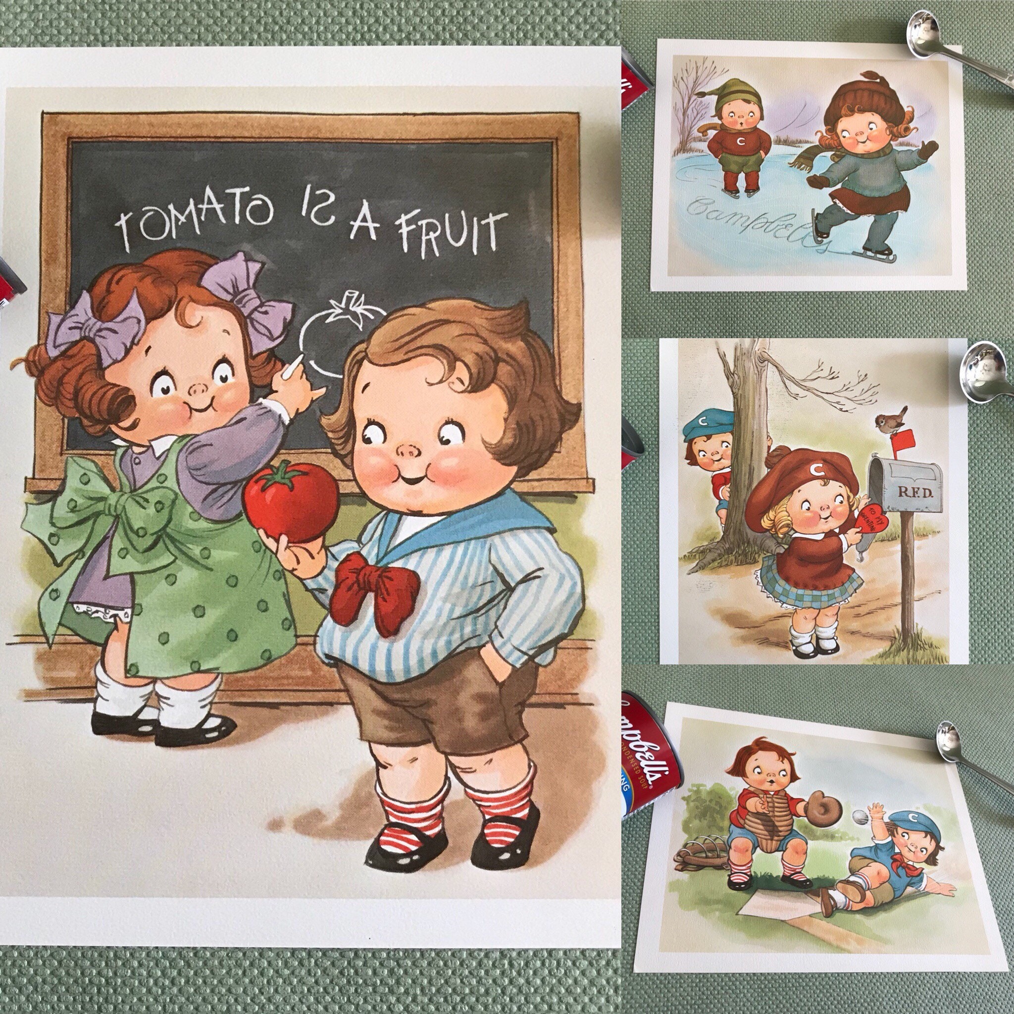 Campbells Kids Four Seasons Prints, Campbells soup collectible, Vintage