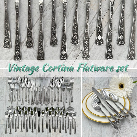 Mid Century Stainless Flatware set Cortina by Present, Vintage Silverware set