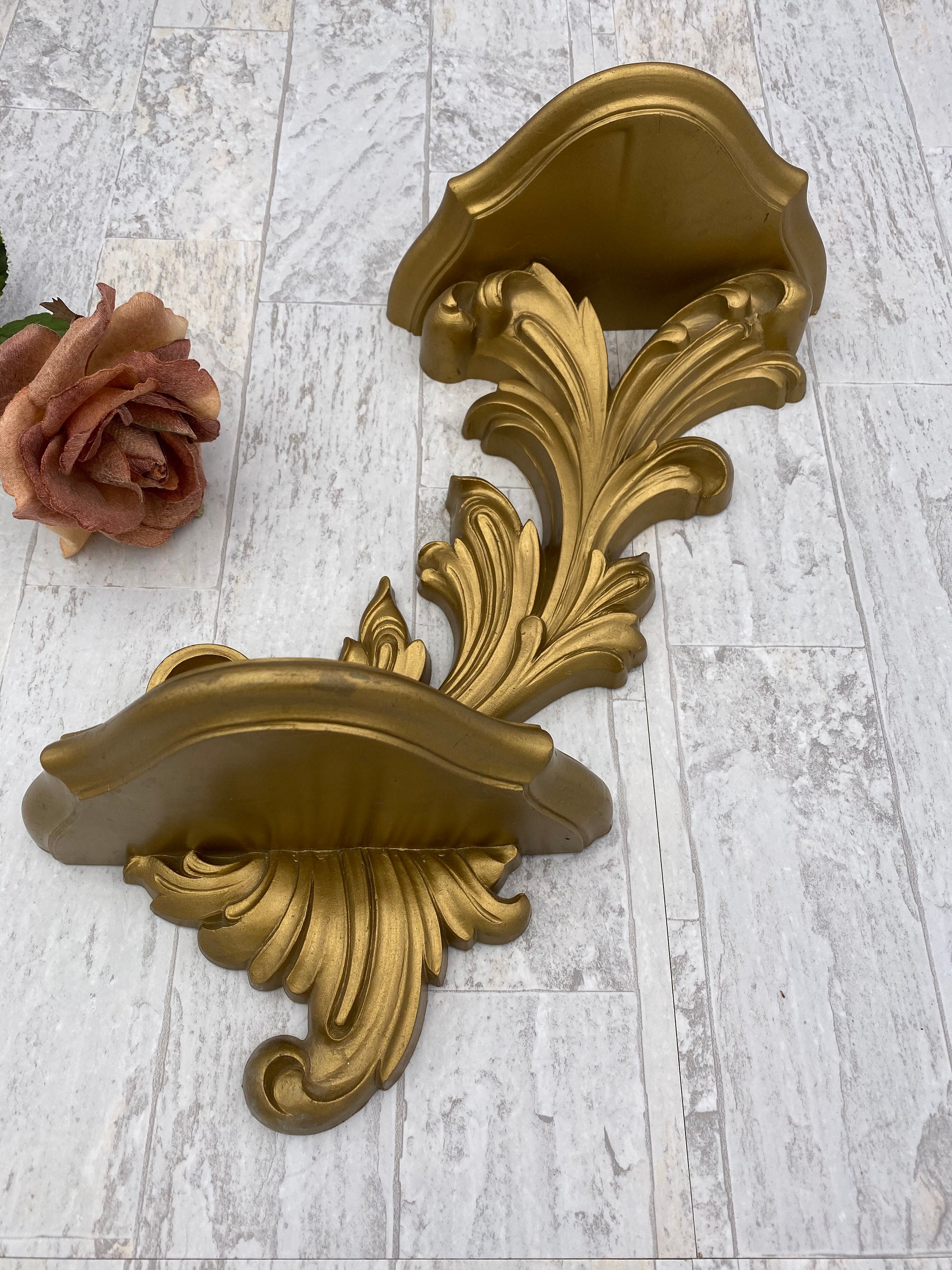 Vintage Gold Wall sconce, Hollywood Regency Style Double Candle holder