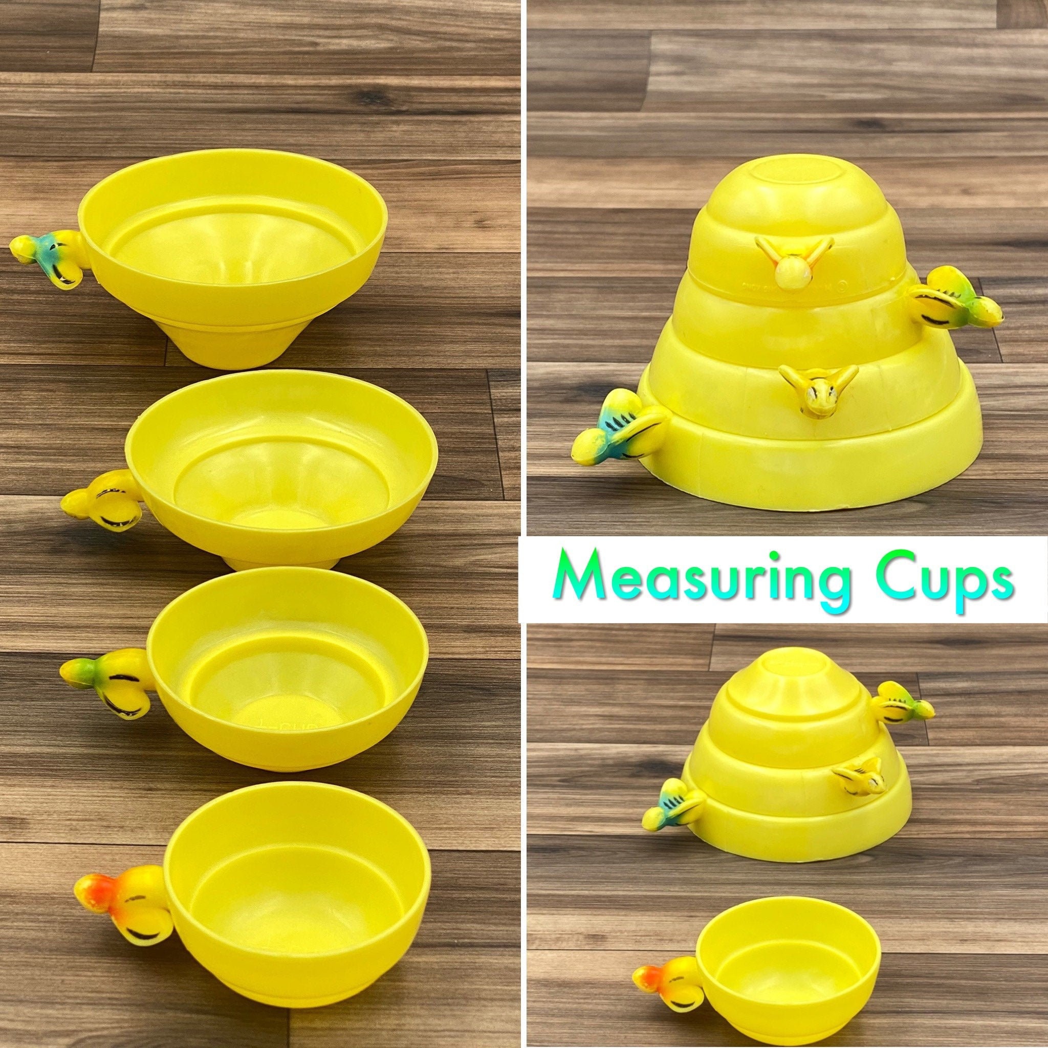 Vintage Bee hive Measuring cups Plastic stacking Nesting