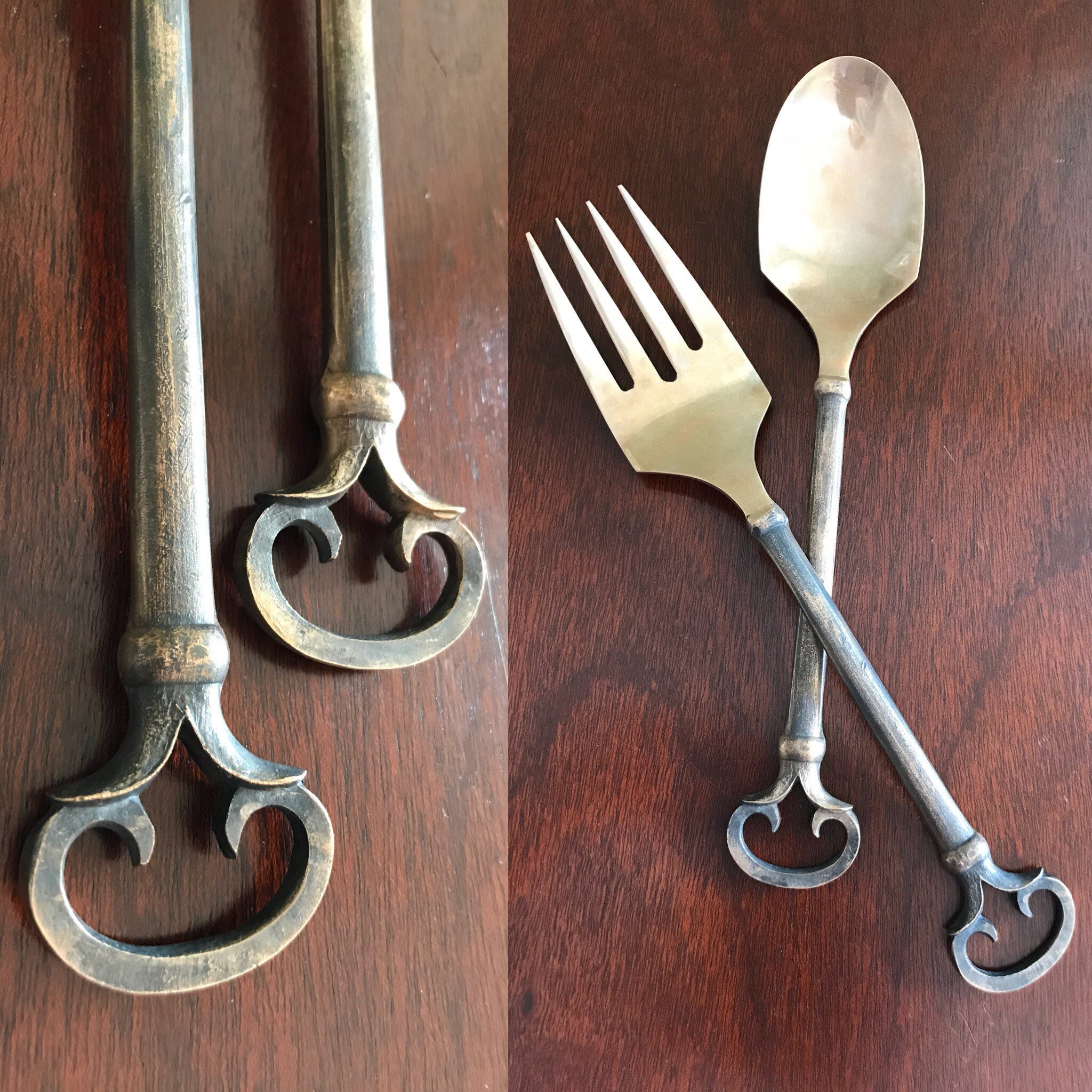 Pottery Barn Keys Serving set, Bronze fork and spoon Flatware serving