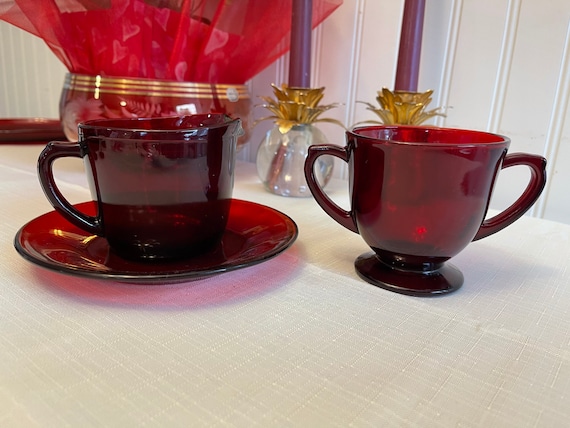 Royal Ruby Glass Cream and sugar set, Anchor Hocking Dishes