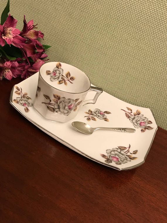 Vintage China Rose Tea Set Platinum Rose Tea Cup Matching Etsy