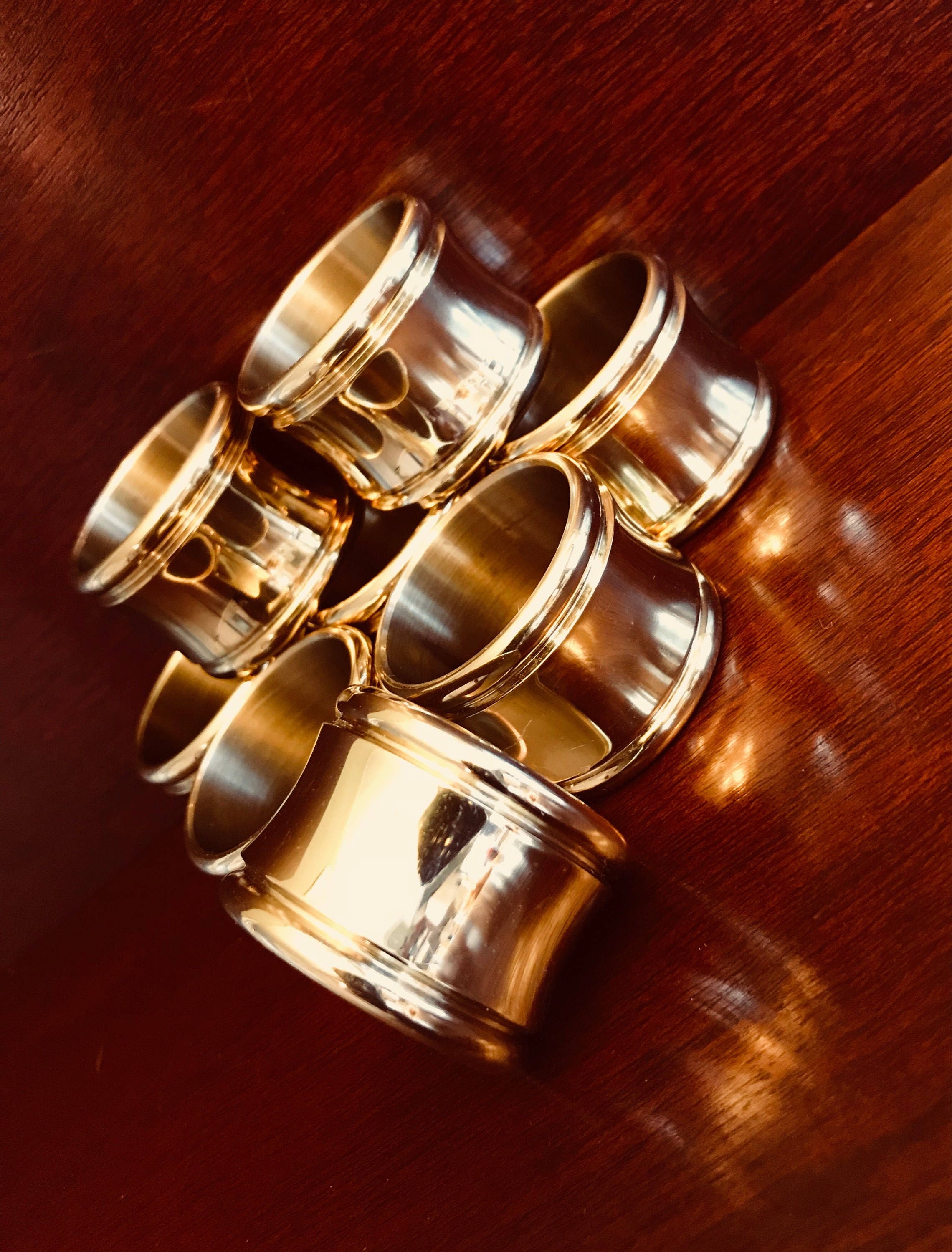 Vintage Solid Brass Napkin Rings, 8 piece set, Holiday dinner Napkin