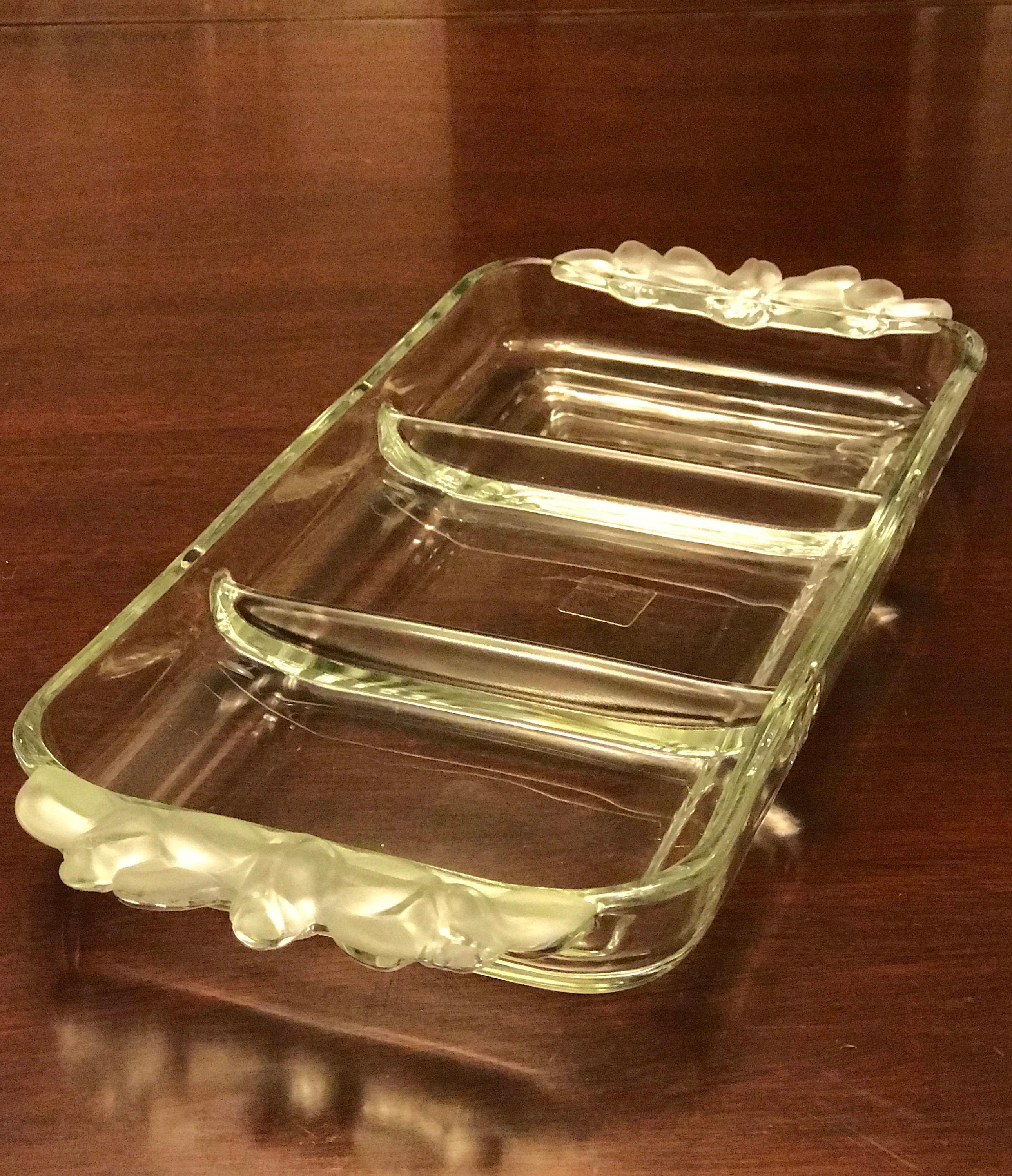 Mikasa Satin Rose Crystal, Divided Relish Tray, frosted rose bud