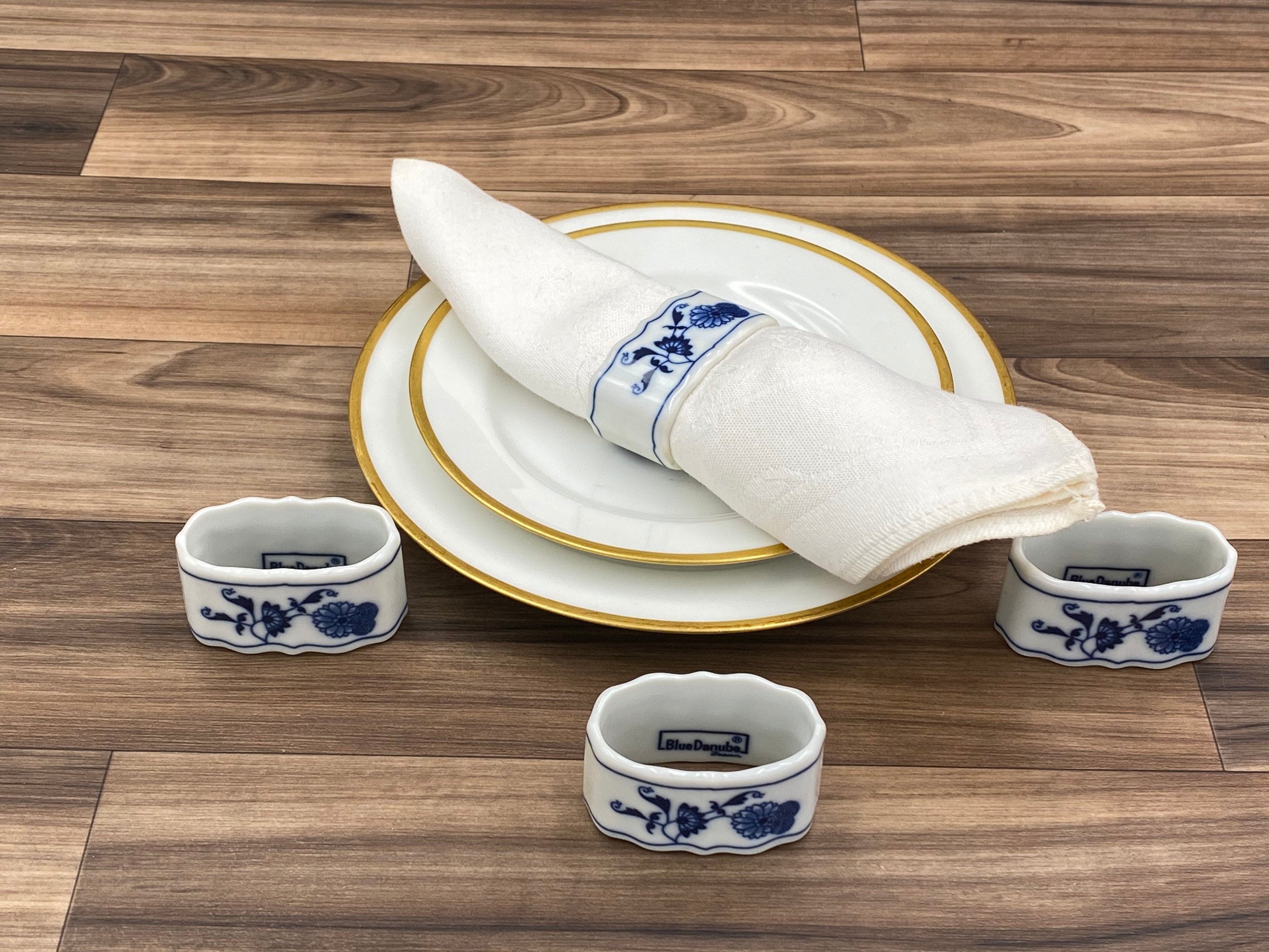 Blue Danube Porcelain Napkin Rings, Set of 4, Vintage Tableware