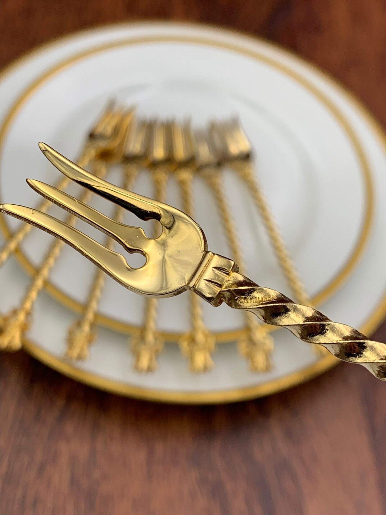 Vintage Gold Appetizer Forks, cocktail Party Forks Gold plated Crown