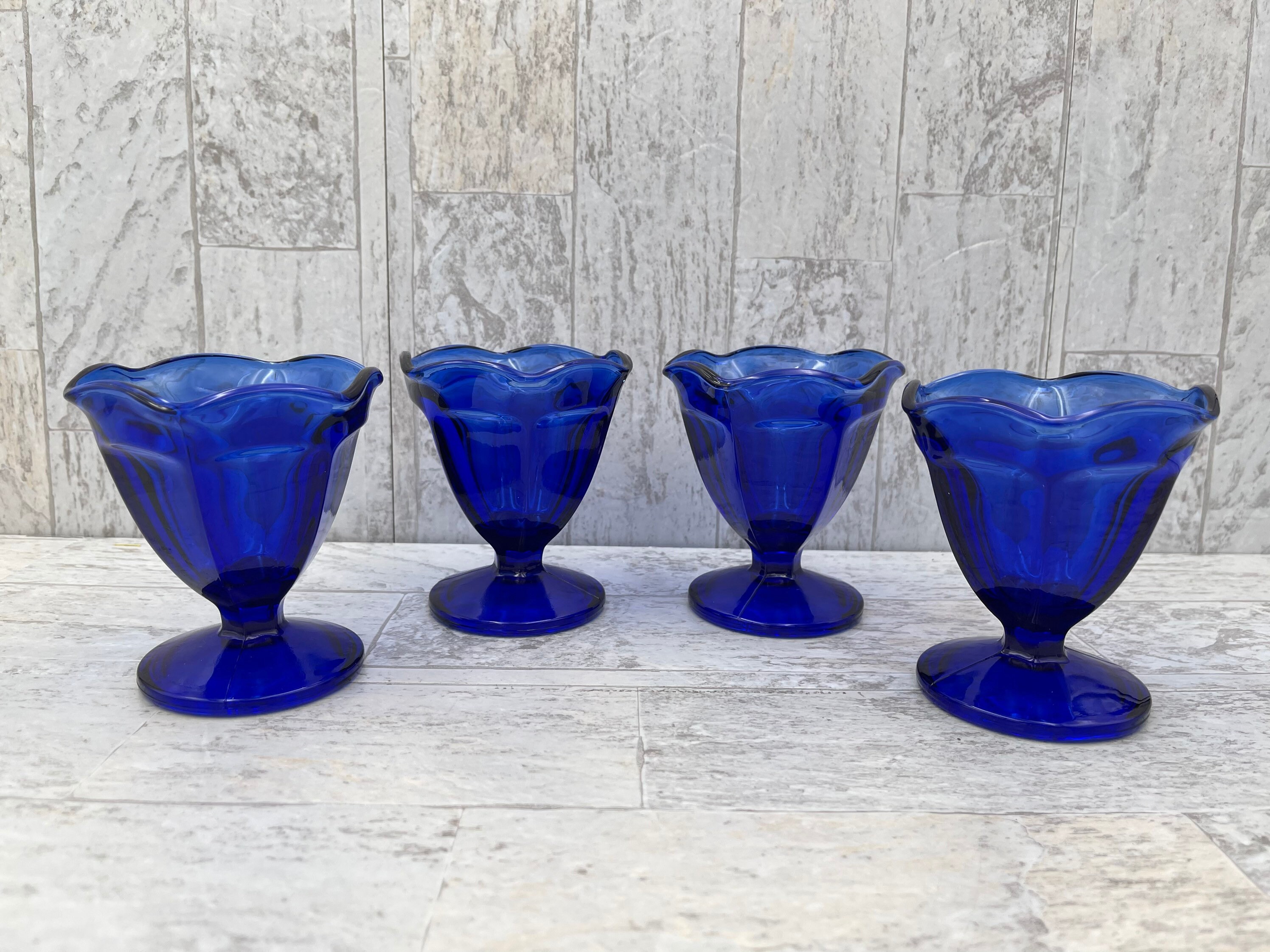 Vintage Sundae Glasses, Fountainware Cobalt Blue by Anchor Hocking, Set