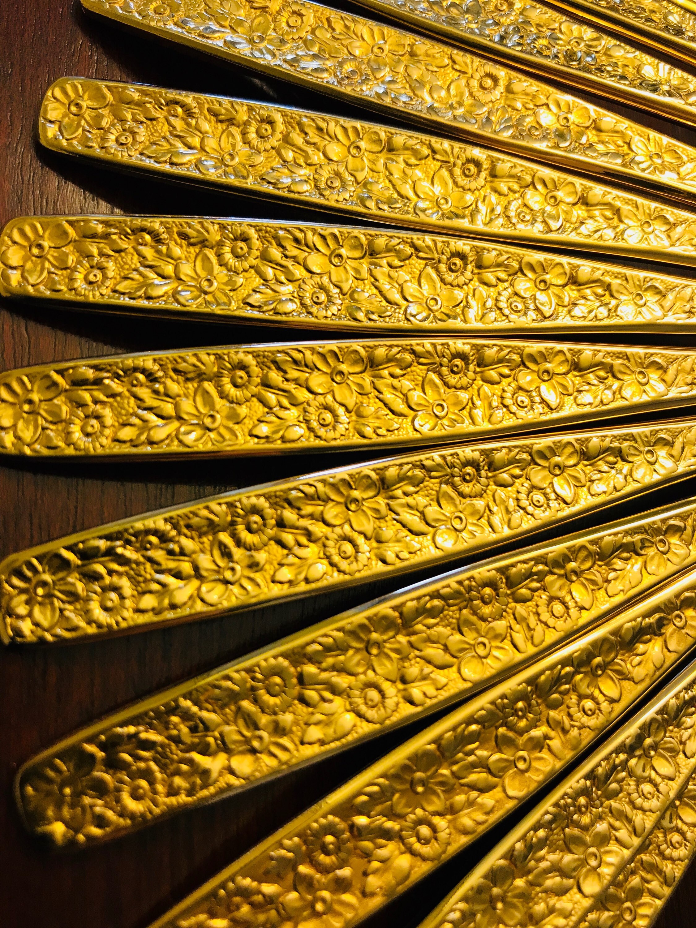 Vintage Gold Flatware Set Golden Spring Garden Flatware, 48 piece