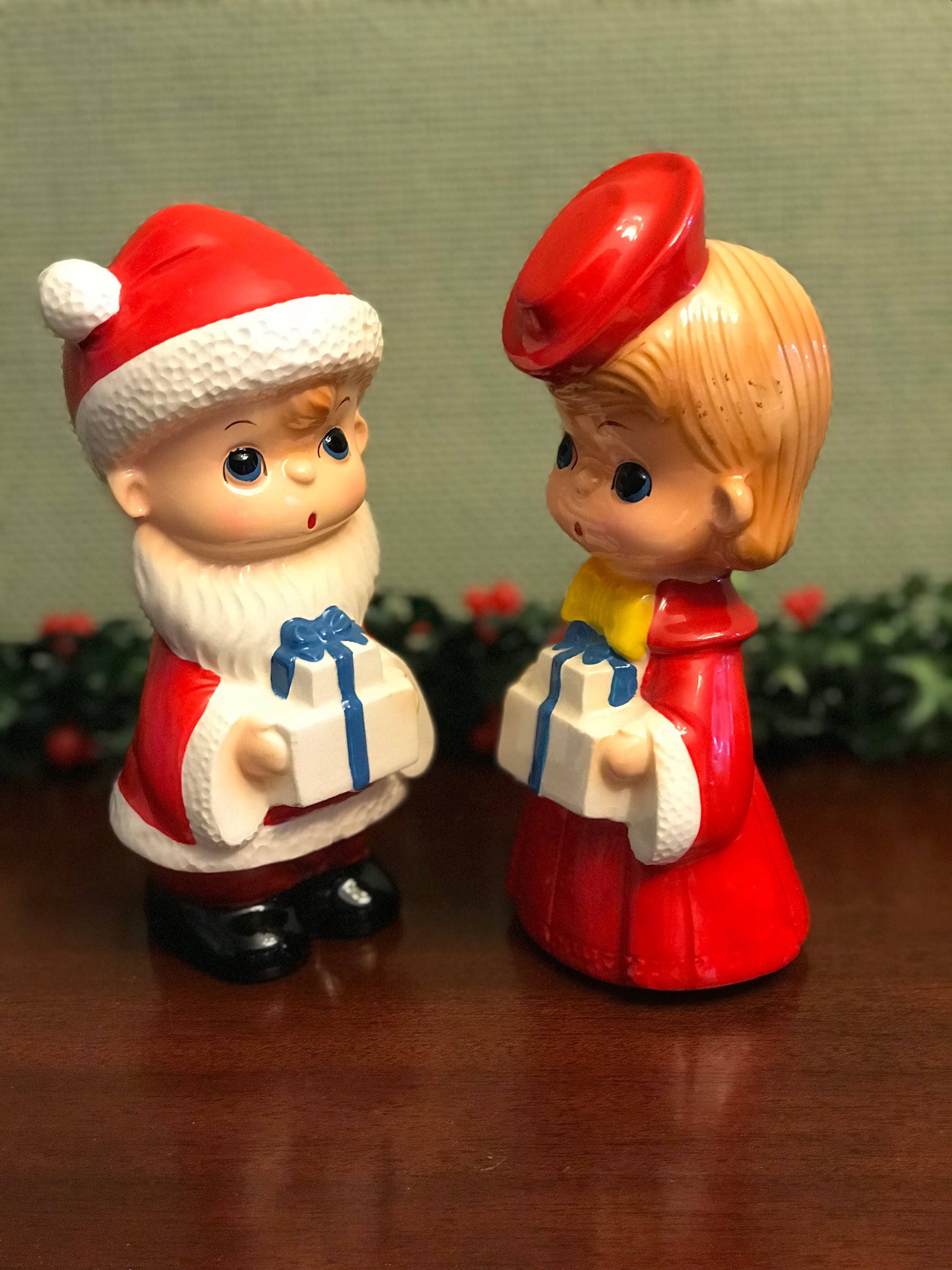 Vintage Christmas Figurines, Little Boy and Girl figurines with gifts ...