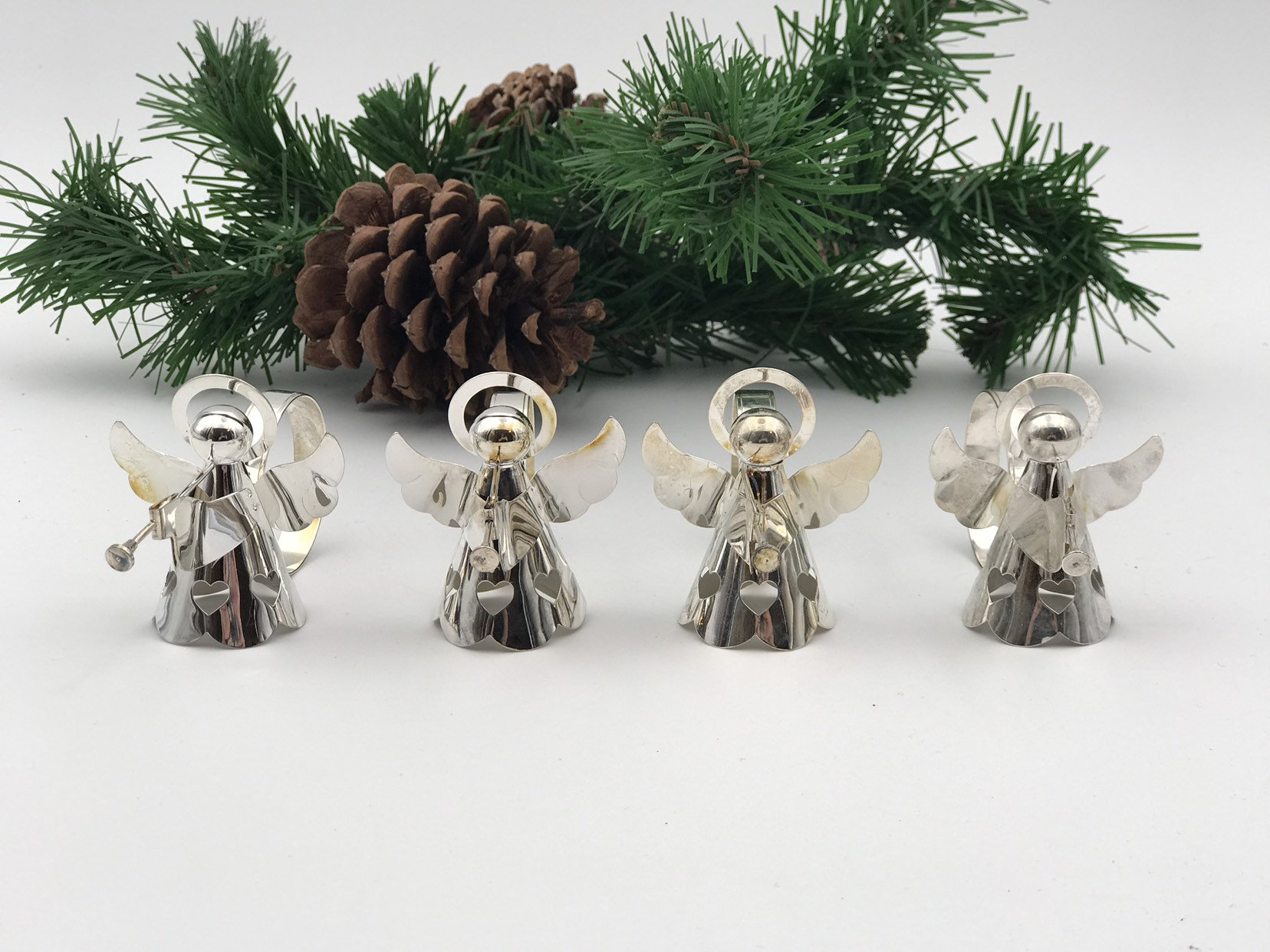 Vintage silver plated Angel napkin rings, Set of 4 Christmas Napkin