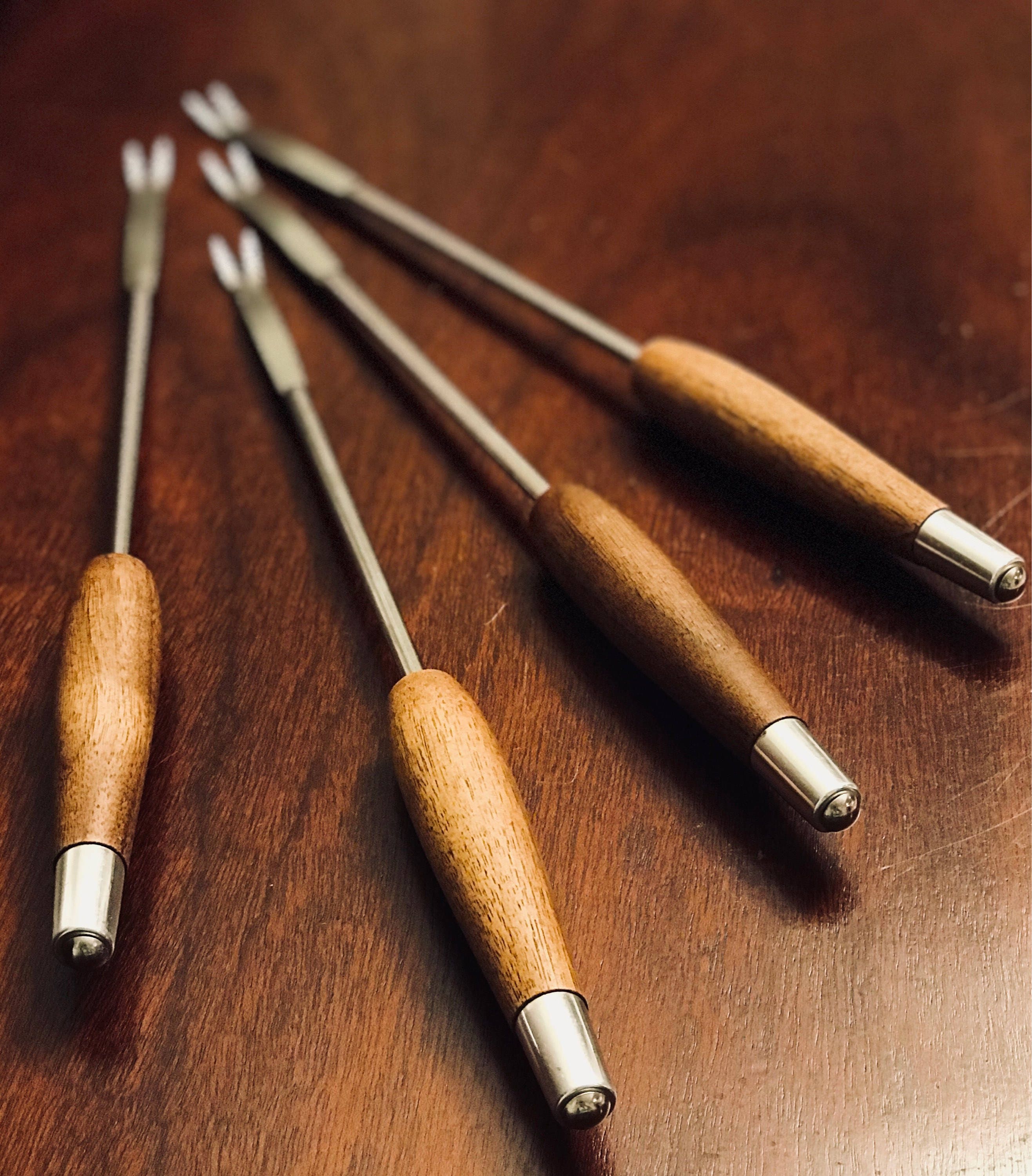 Danish Modern Fondue Forks with 2 prongs, Set of 4 fondue Party forks
