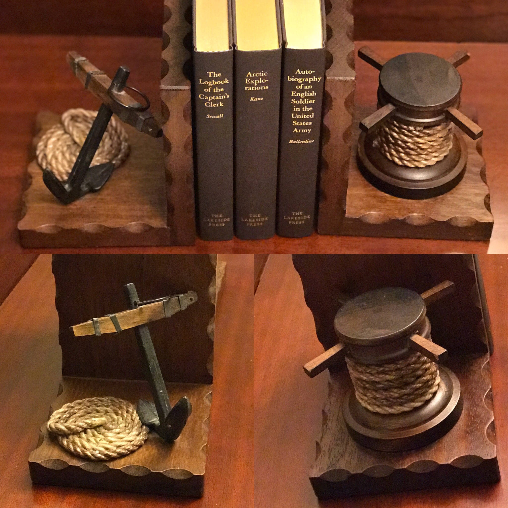Nautical Bookends, Ship Anchor Wooden Bookends, solid wood Bookends