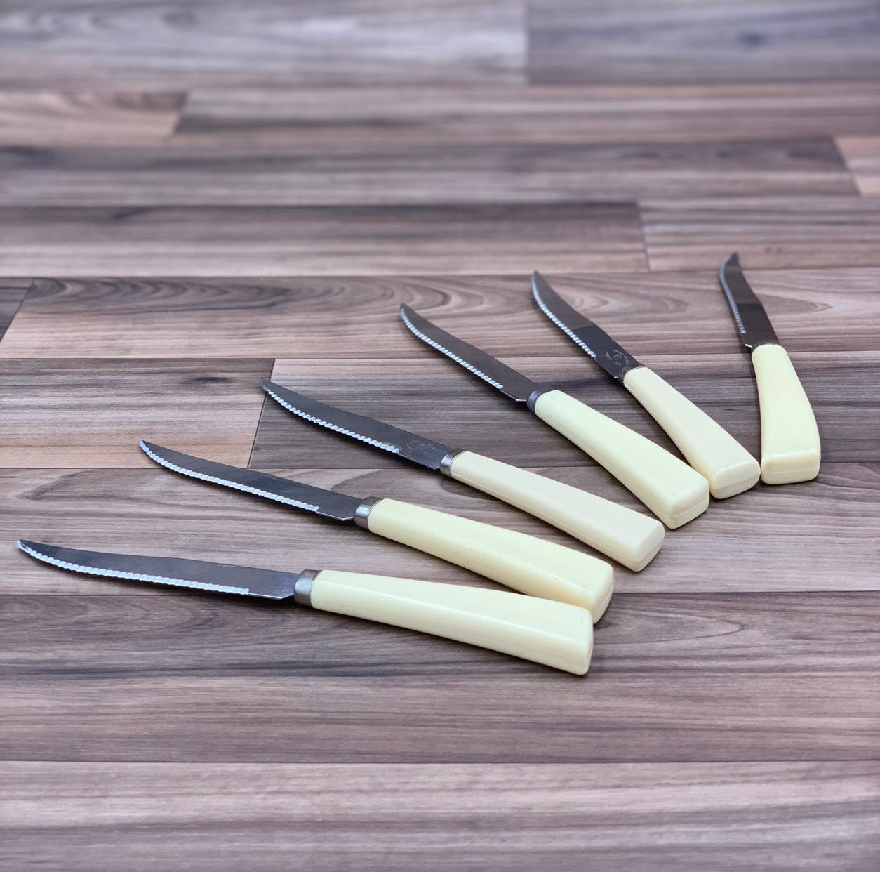 Vintage Steak knife set with Plastic Handles, Lifetime Cutlery Serrated