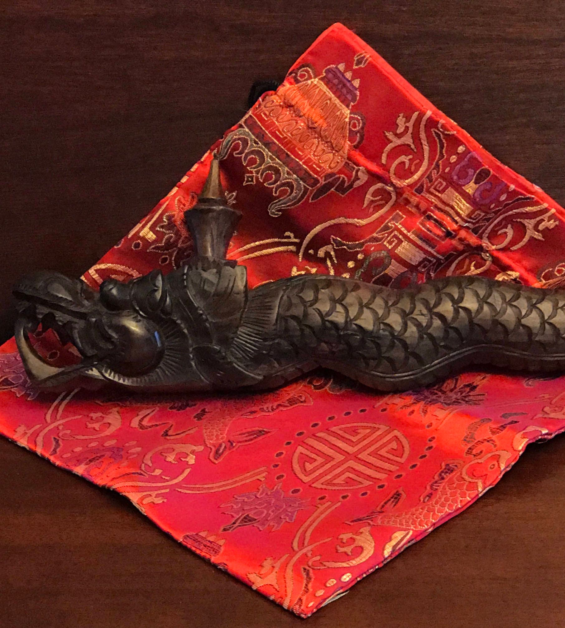 Vintage Carved Dragon Flute, handcarved wooden Flute, Asian Decorator