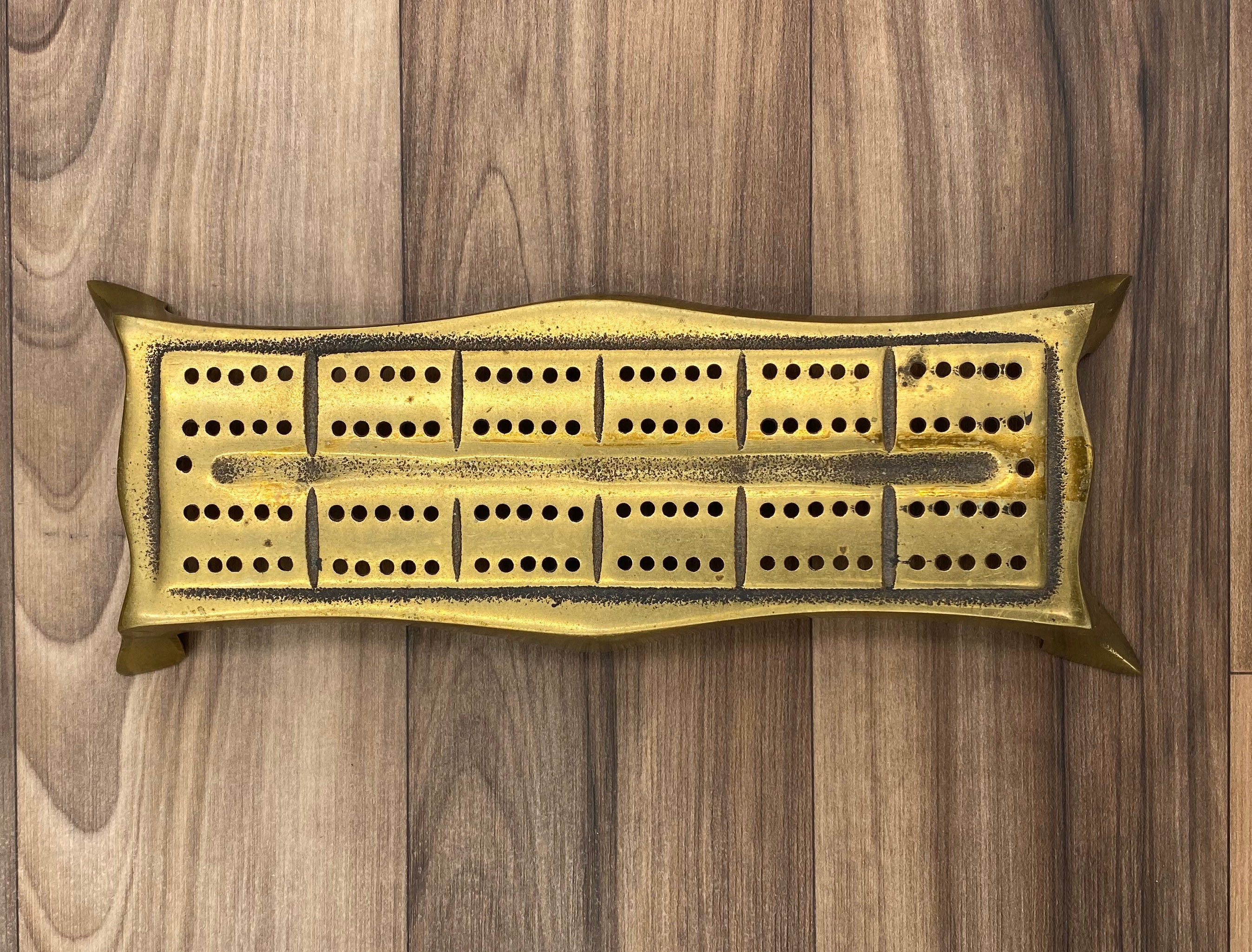 Mid Century Cribbage Board, Solid Brass Asian footed style, signed MECO ...