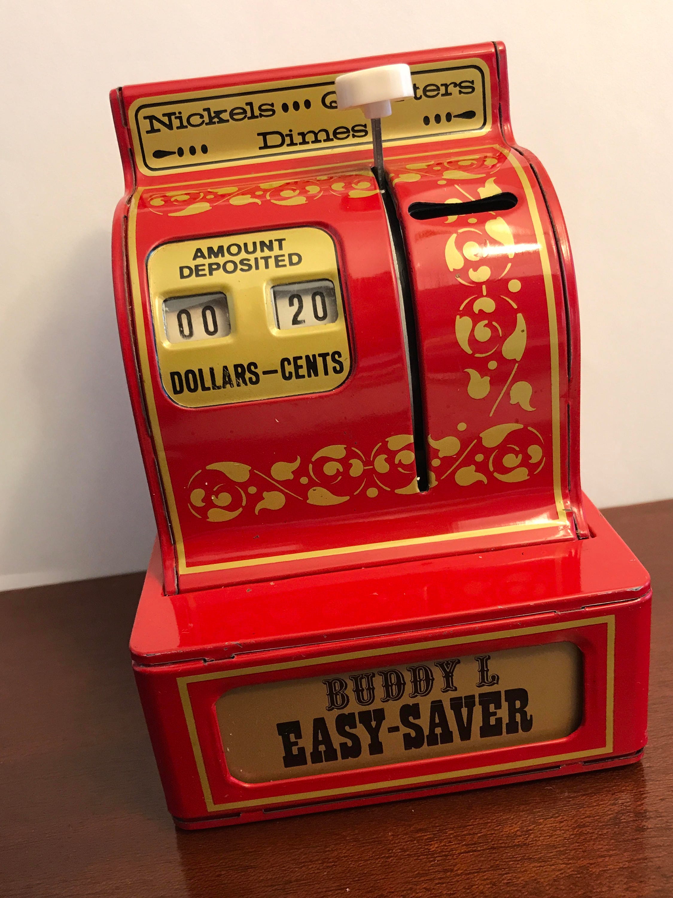Vintage Coin bank, Buddy L Cash register bank, Collectible bank, red