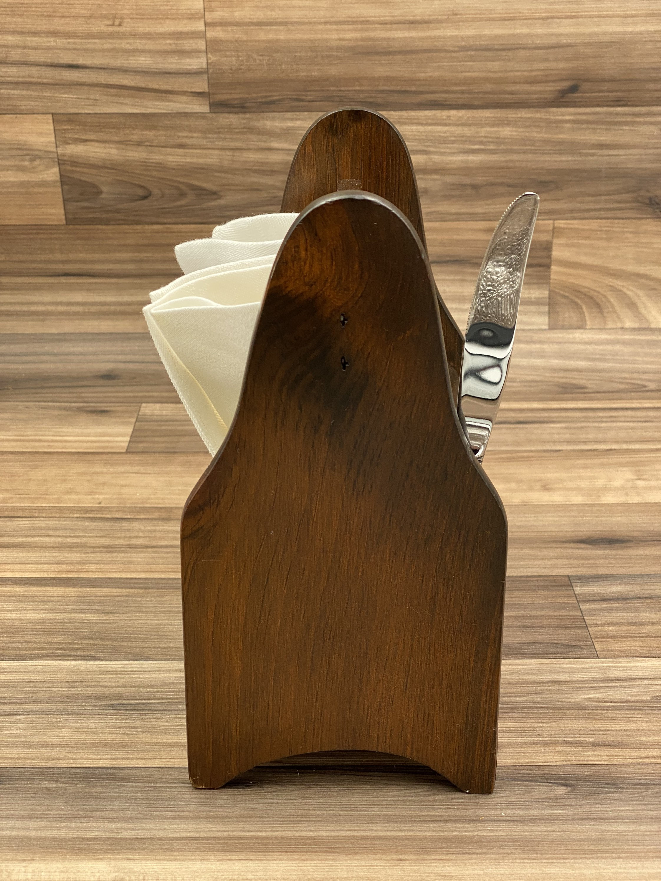 Vintage Flatware caddy, Dark Wood small silverware holder, Utensil carrying bin, Rustic