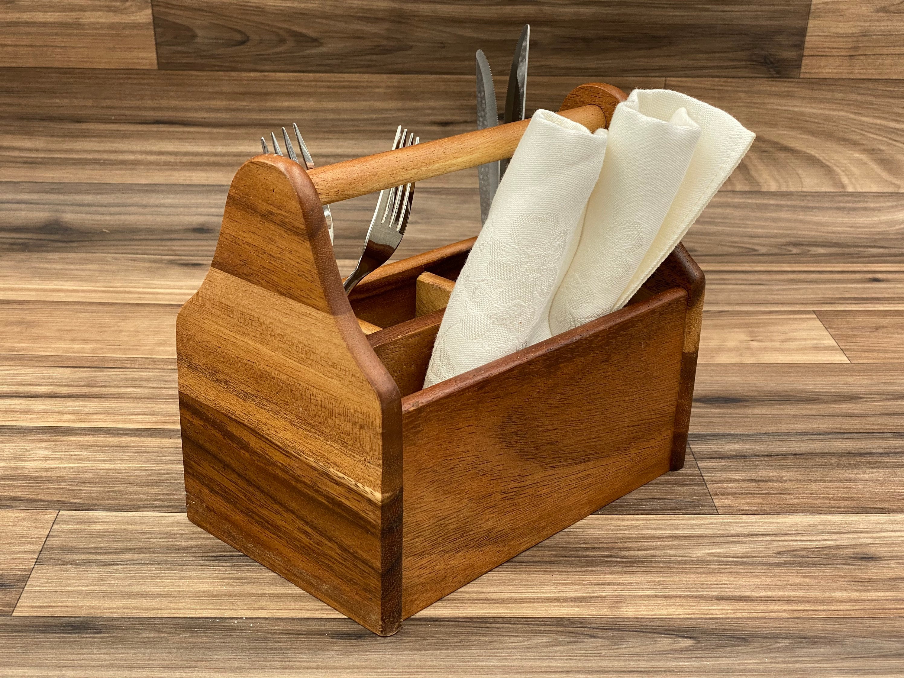 Reserved for E Vintage Flatware caddy, Wood silverware holder, Utensil