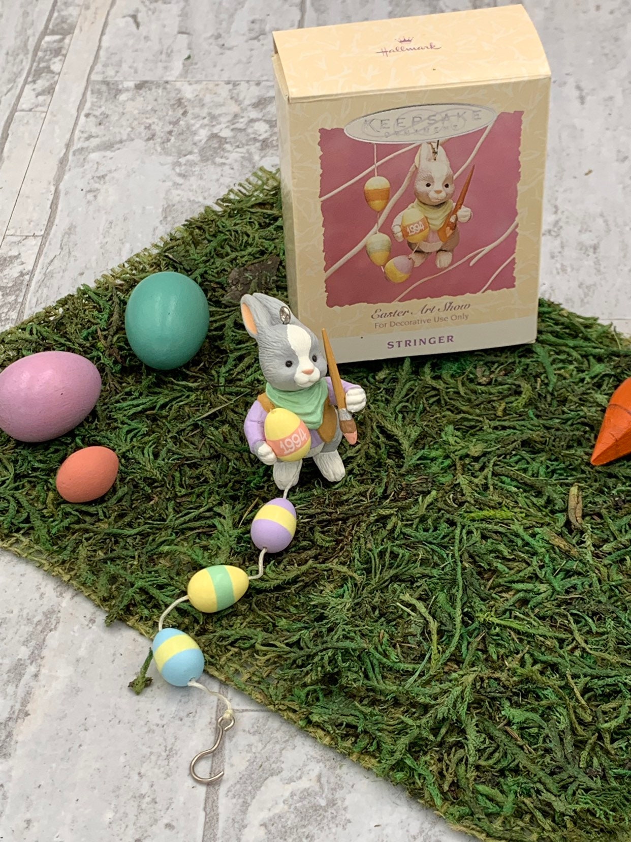 Vintage Easter Art Show Hallmark Ornament, Easter Bunny Painting eggs