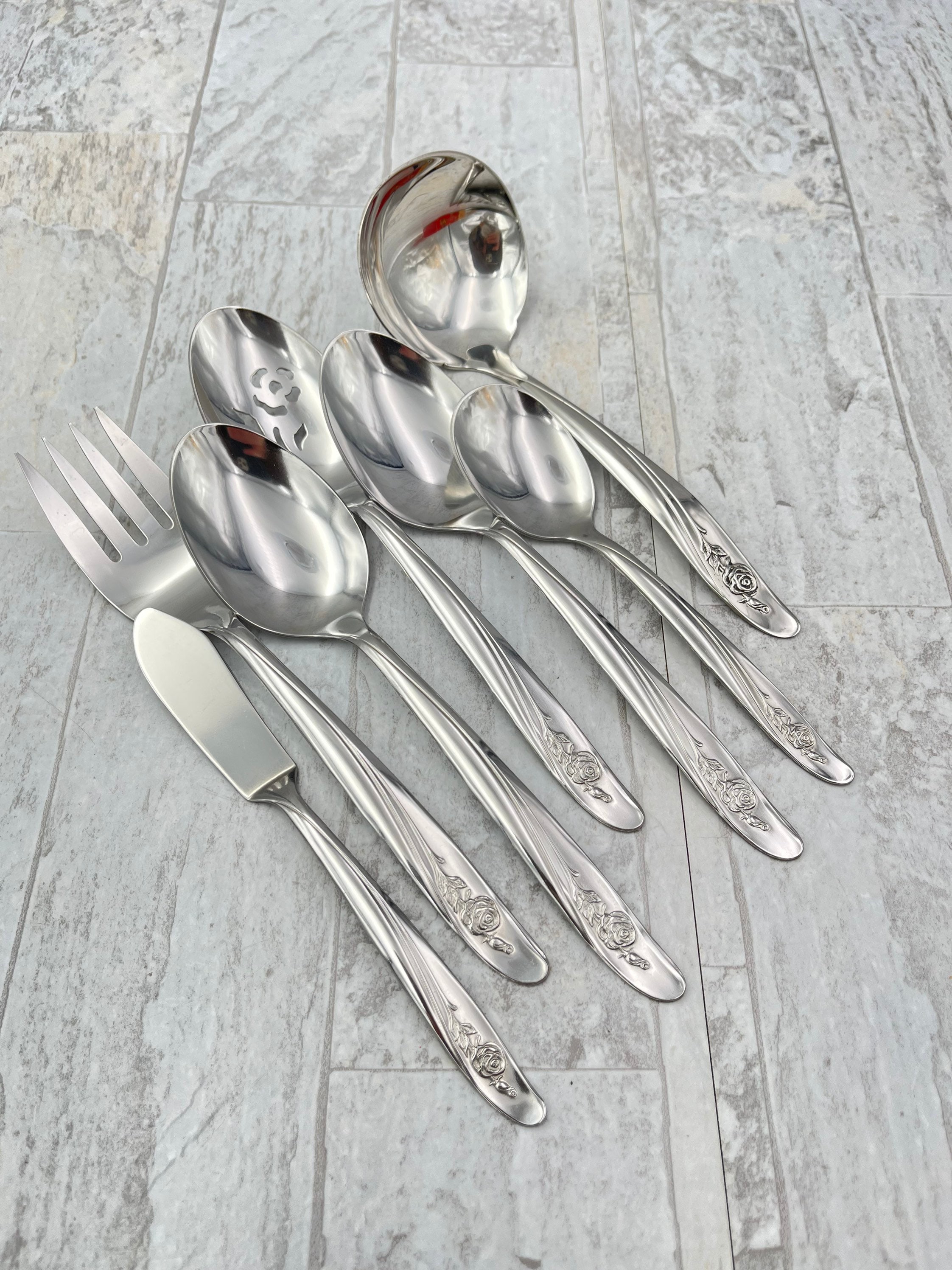Valentine Vintage Rose Silverware, Lunchbox Utensils, Wood Handle  Anniversary Gift Up-cycled 1970. LIMITED AVAILABILITY Order Now 1/05/23 
