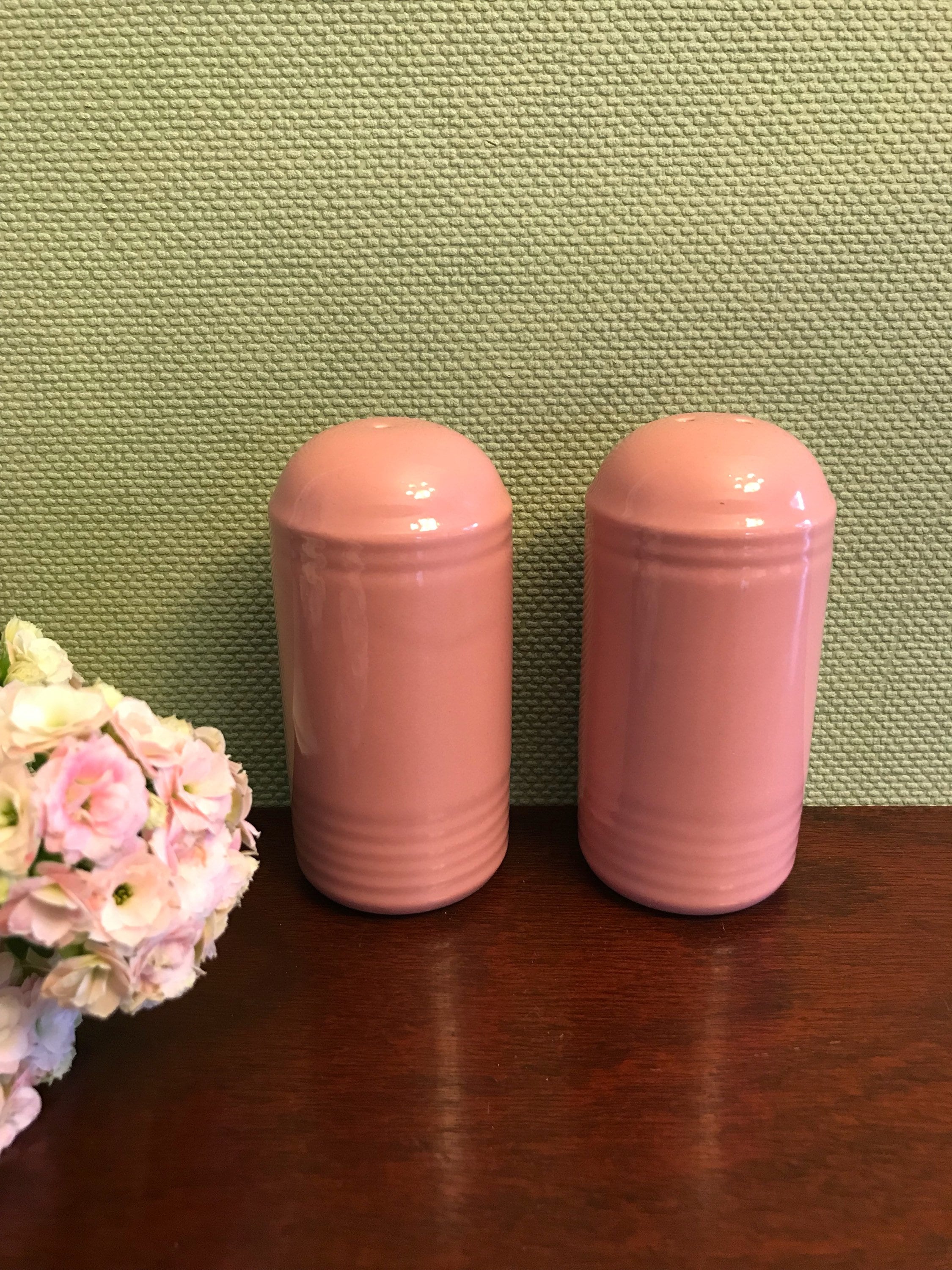 Salt and Pepper set, Vintage Stoneware salt and pepper shakers, Dusty