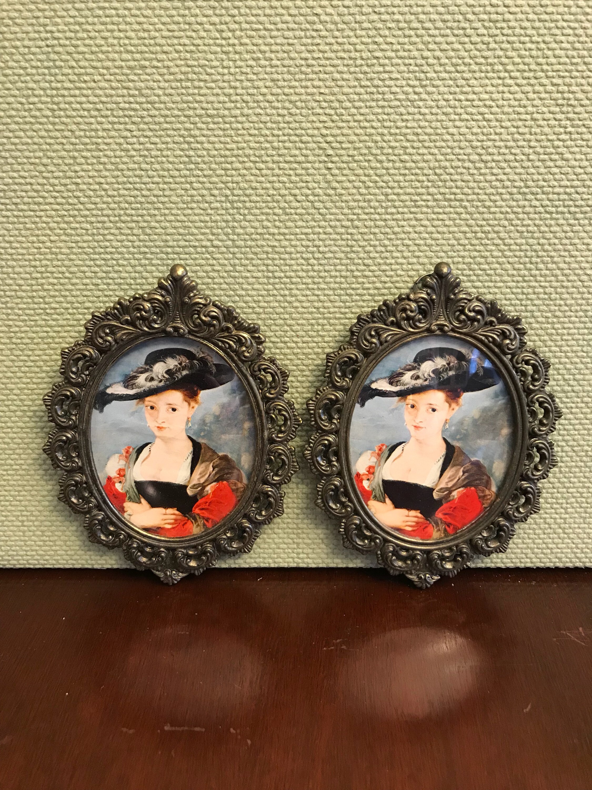 Vintage wall frames, Ornate Italian metal Frames, convex glass