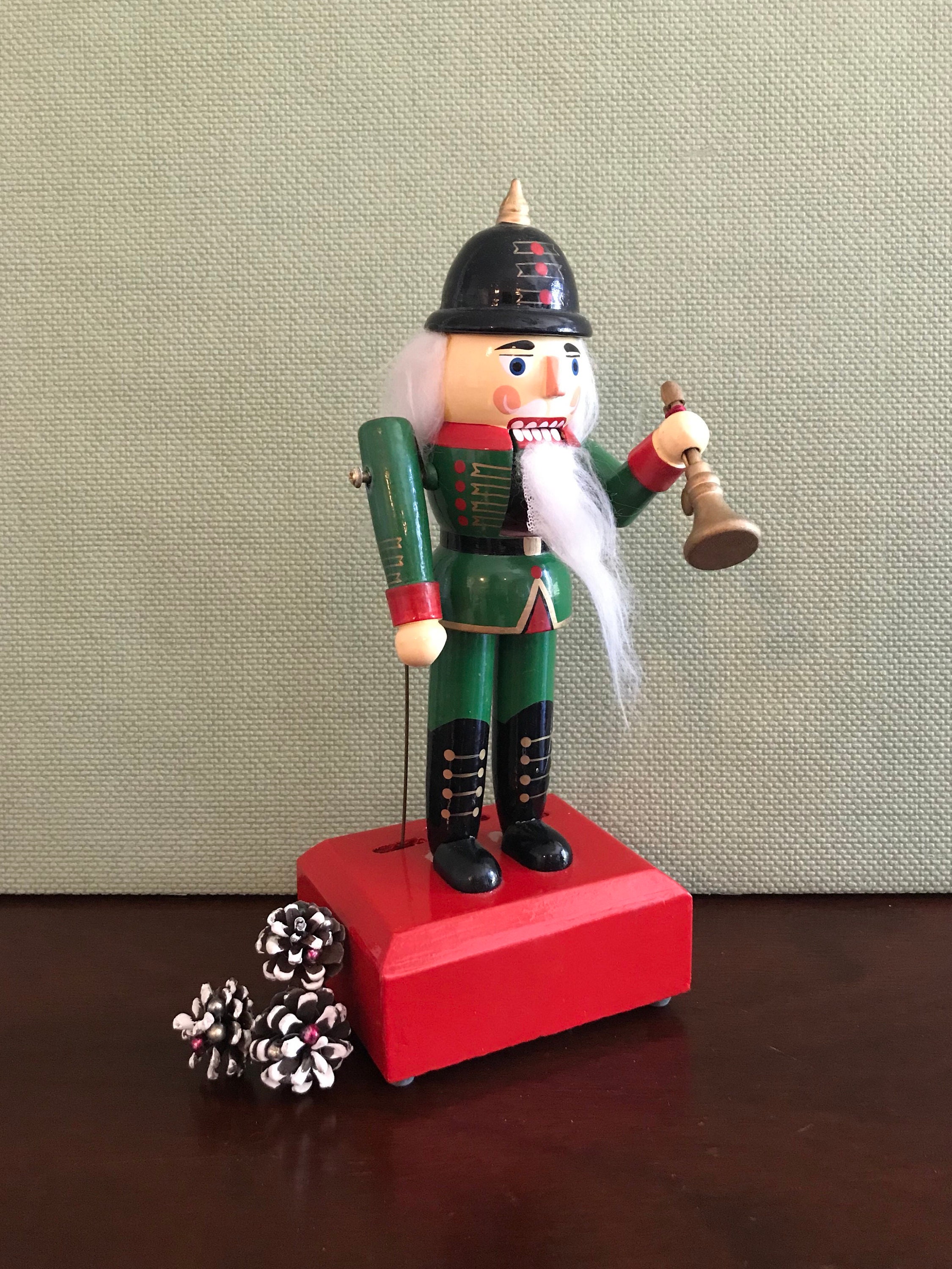 Vintage Musical Toy soldier Nutcracker with movement Christmas painted wooden Nutcracker