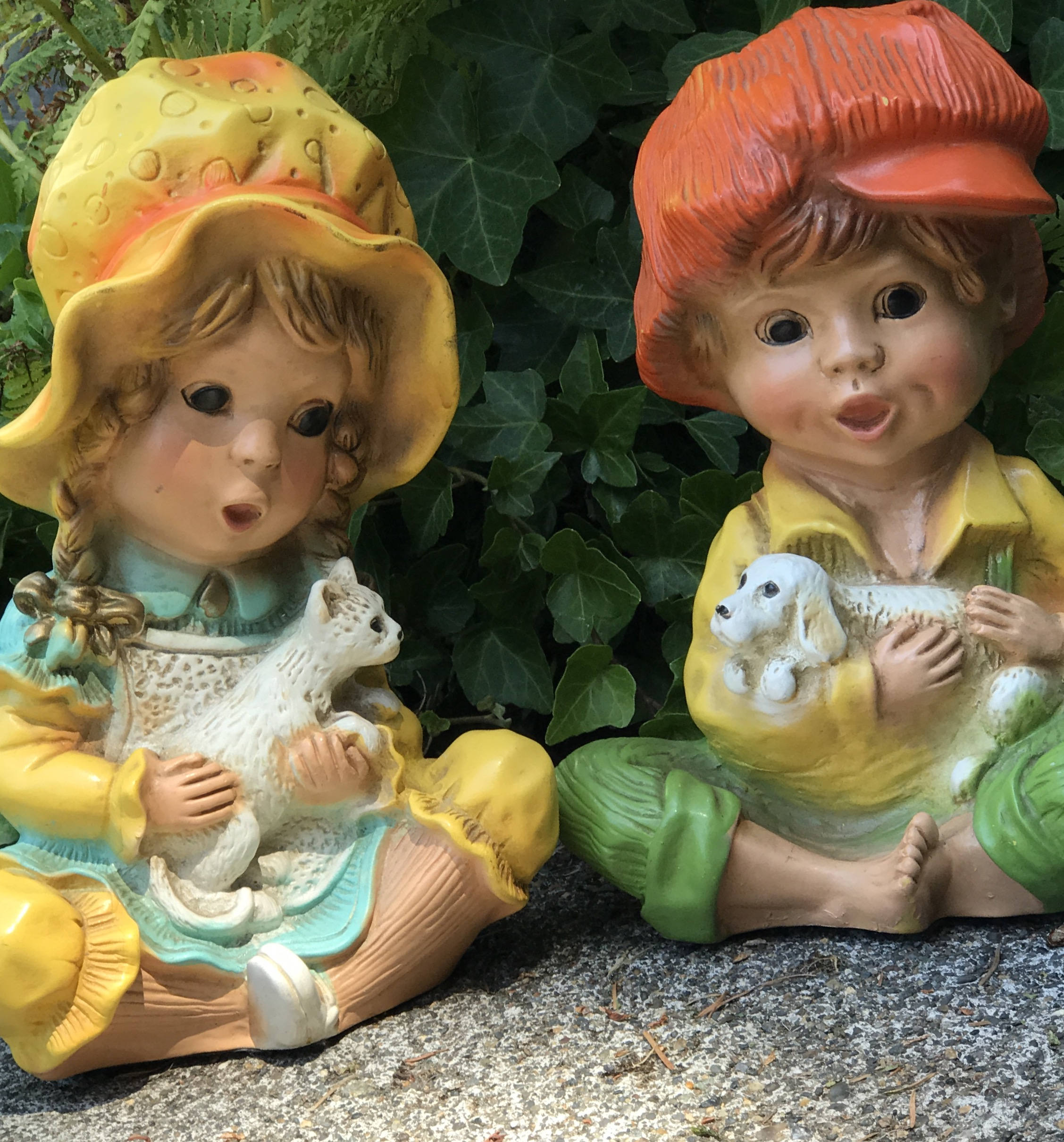 Vintage Children Statues, Garden Patio Statues, Universal Statuary 1974