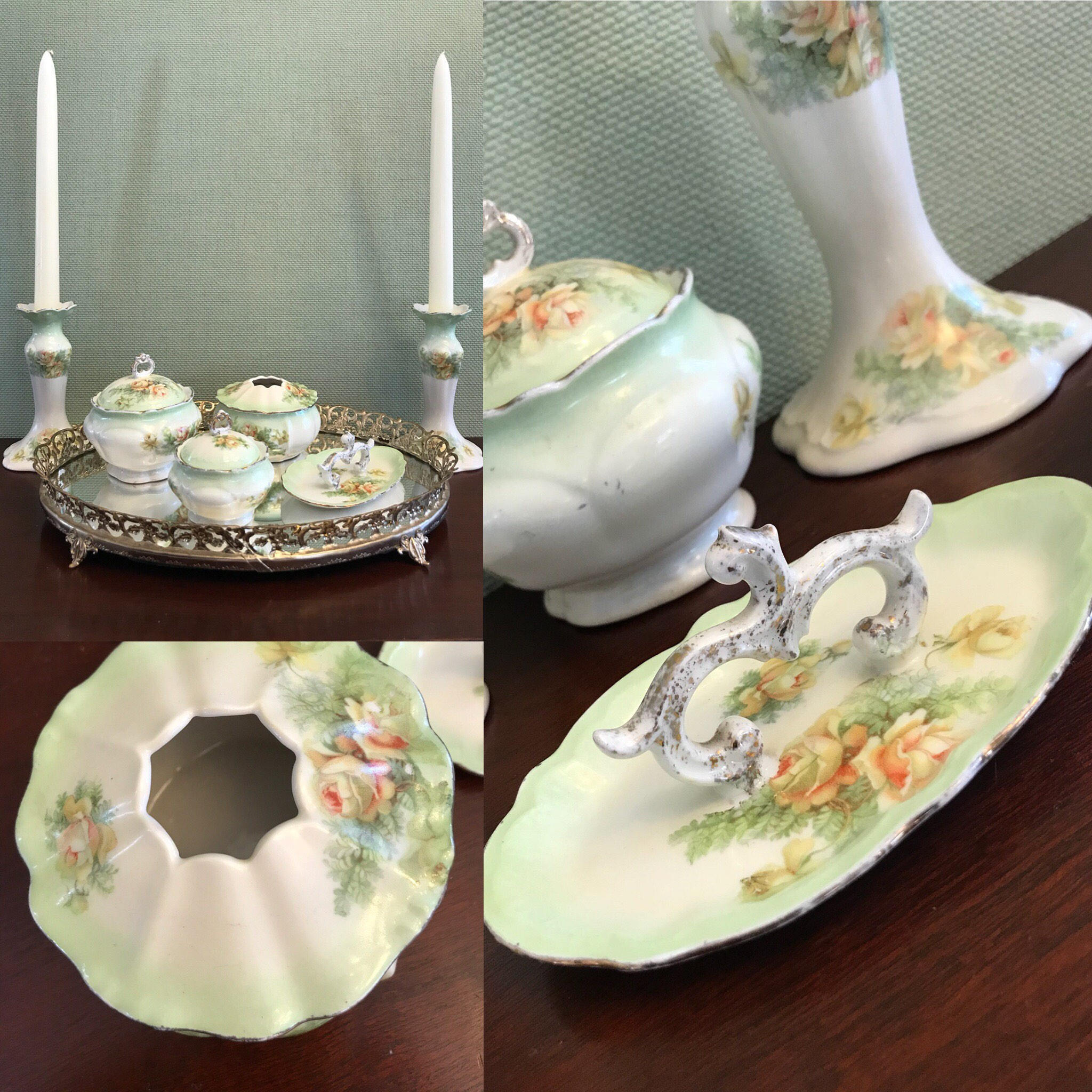 Antique French Limoges Vanity Dresser Set, Floral Porcelain From France