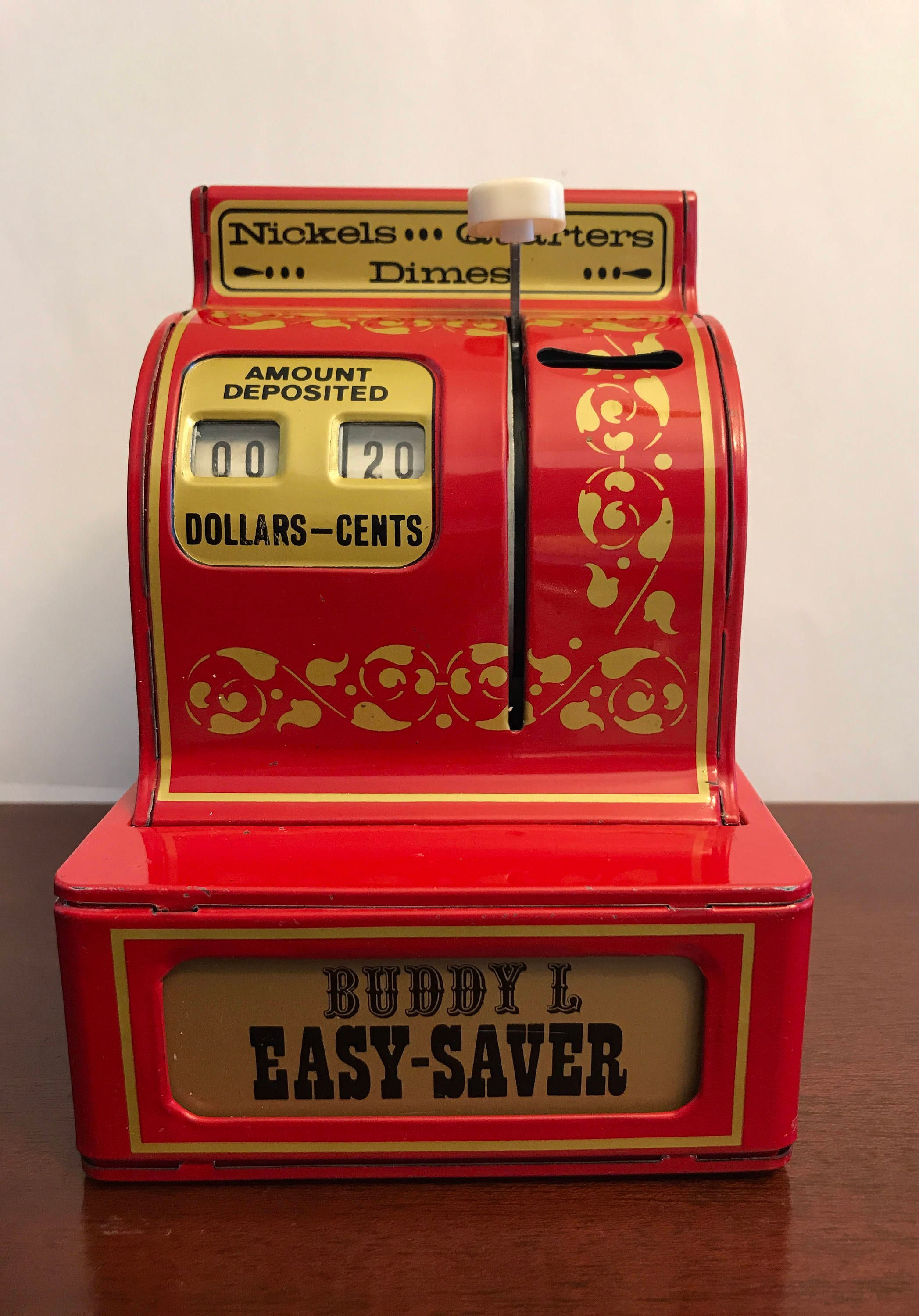 Vintage Coin bank, Buddy L Cash register bank, Collectible bank, red
