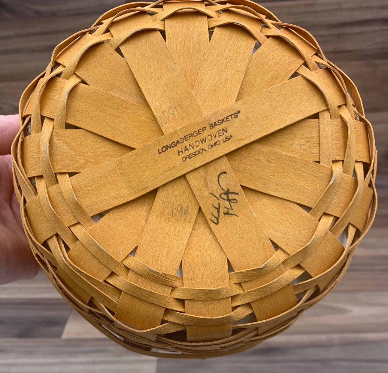 Vintage Longaberger Basket Rustic Home Decor, Round Basket with fabric