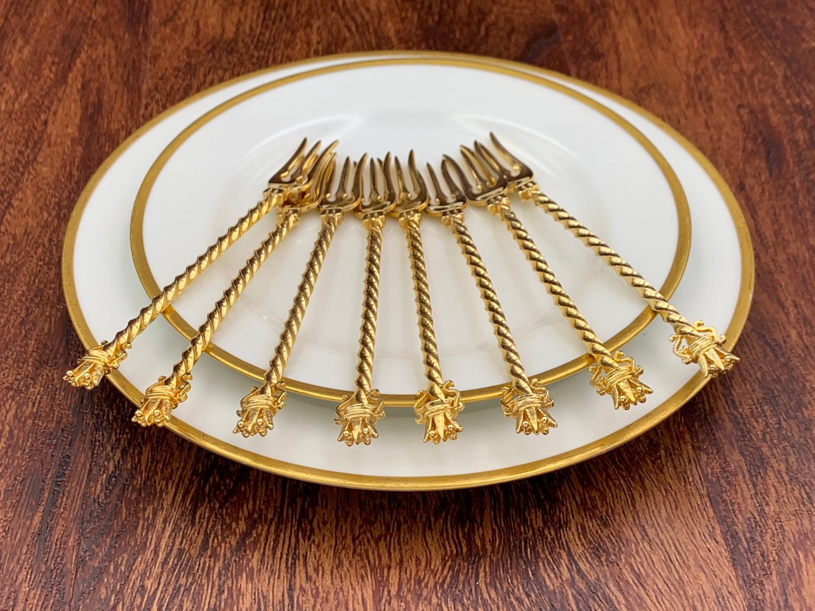 Vintage Gold Appetizer Forks, cocktail Party Forks Gold plated Crown